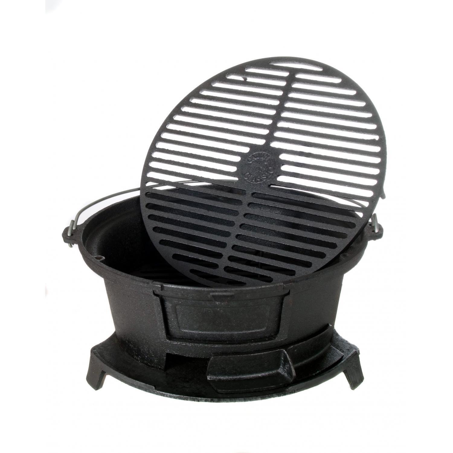 Premium Round Seasoned Cast Iron Charcoal Hibachi Grill - GL10447 | Portable Japanese BBQ Grill for Outdoor Cooking, Camping & Backyard Parties