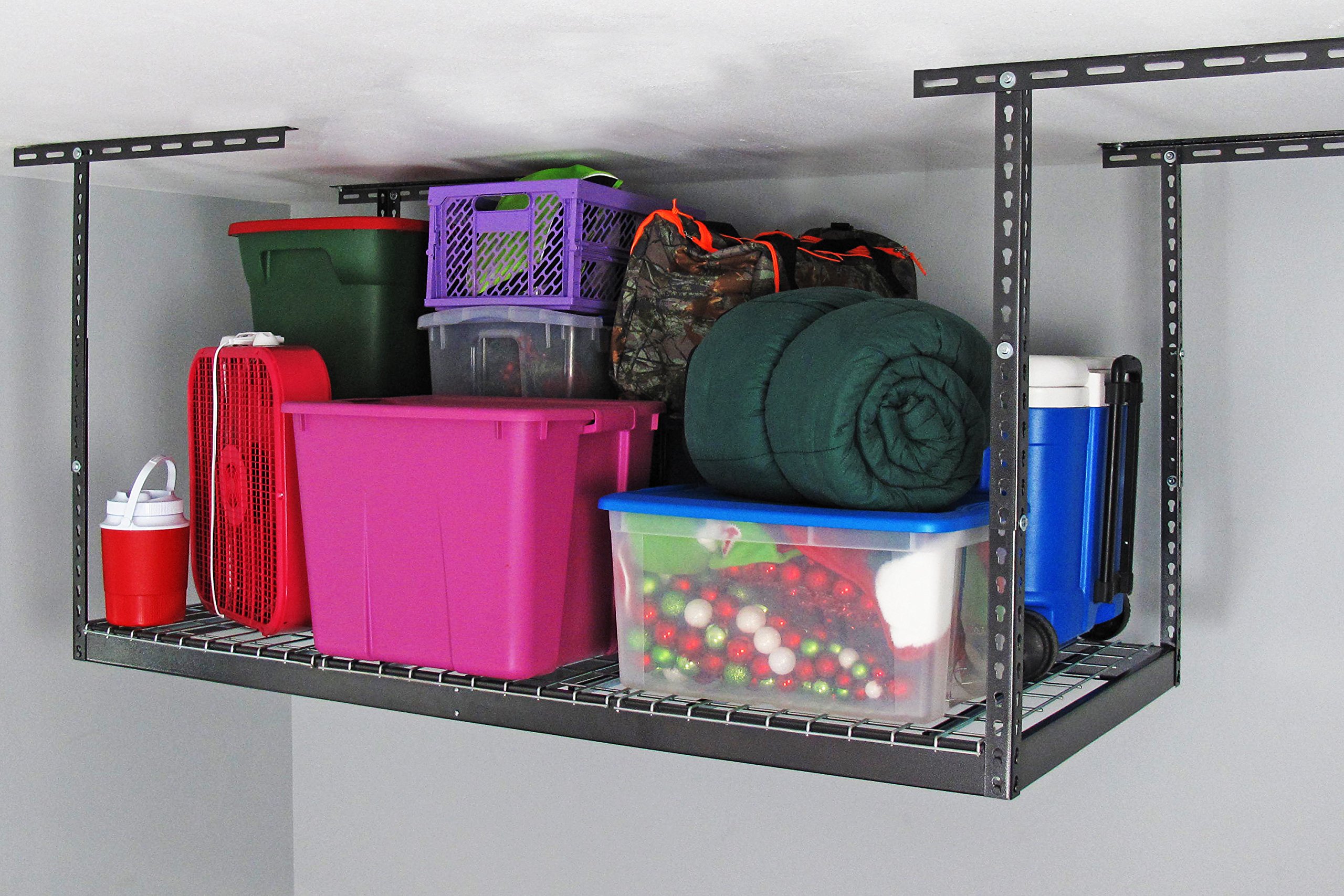 MonsterRax Overhead Garage Storage Rack - Heavy Duty 400 lb Capacity Ceiling Mount Shelves, Adjustable 3x6 Hammertone Garage Organizer (12
