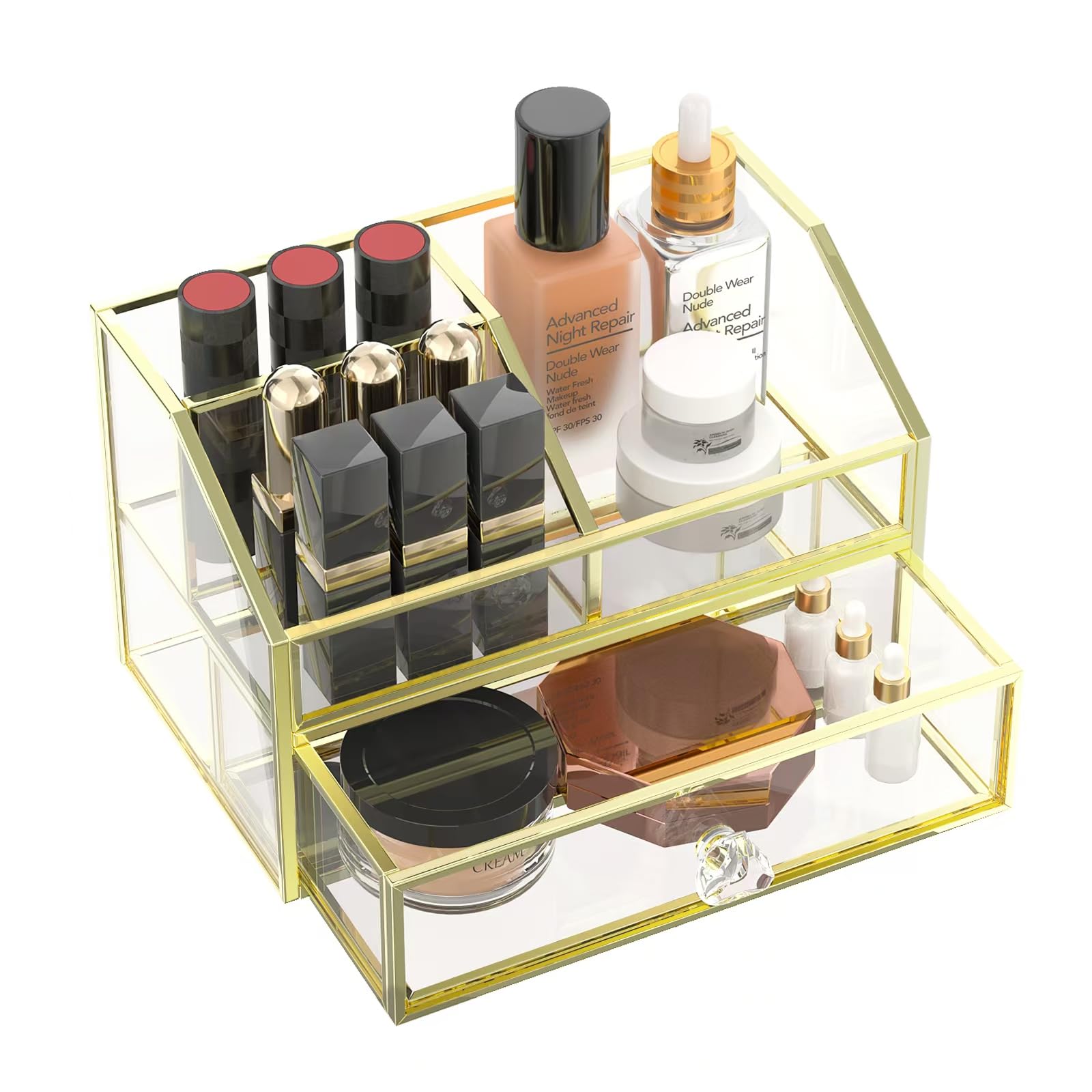 Clear Glass Makeup Organizer for Vanity & Jewelry - Bathroom & Dresser Storage