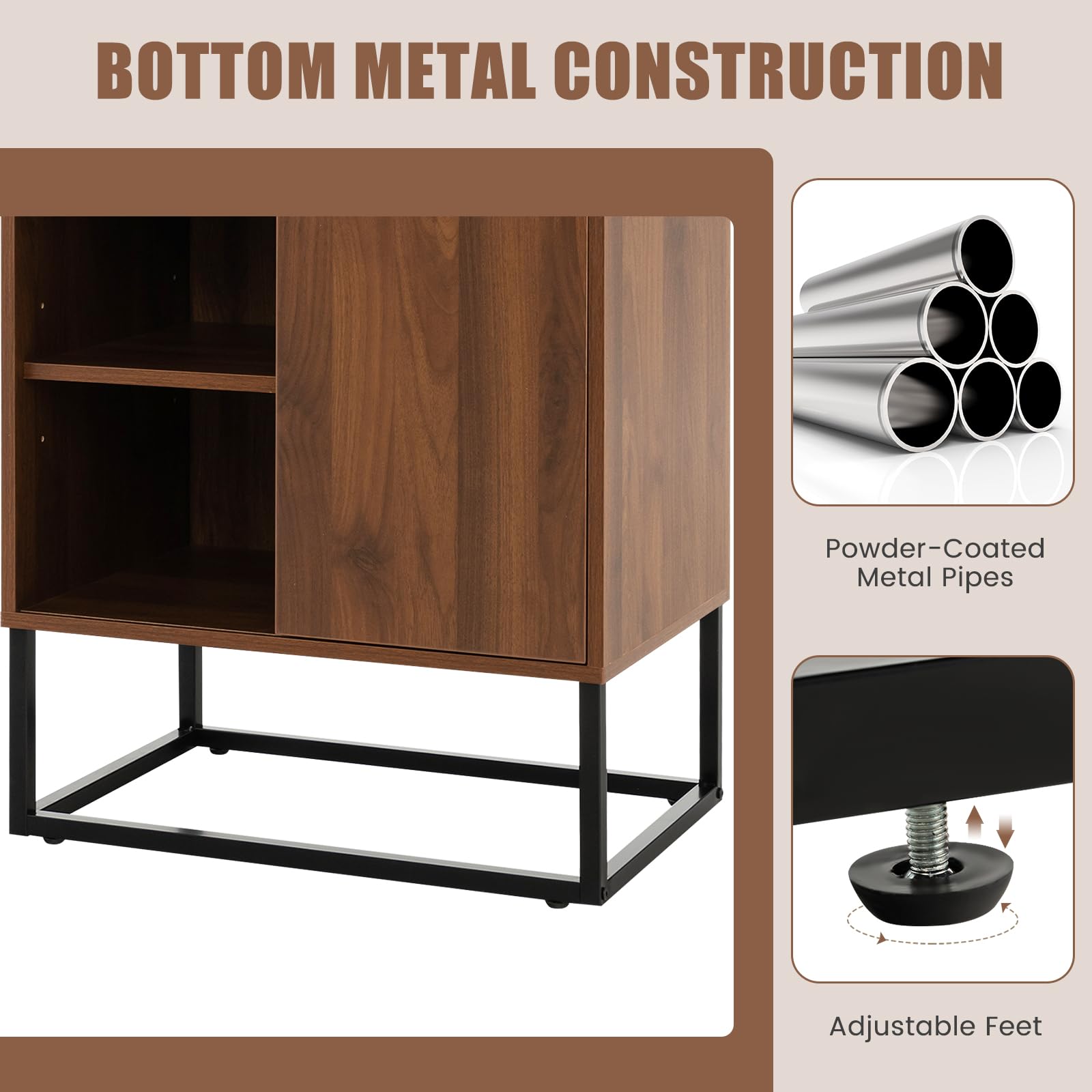 Giantex Wine Bar Cabinet with Tempered Glass Top - Freestanding Sideboard Buffet with Adjustable Feet, Shelf & Sliding Door - Perfect for Living Room, Dining Room, Kitchen & Home Bar Storage