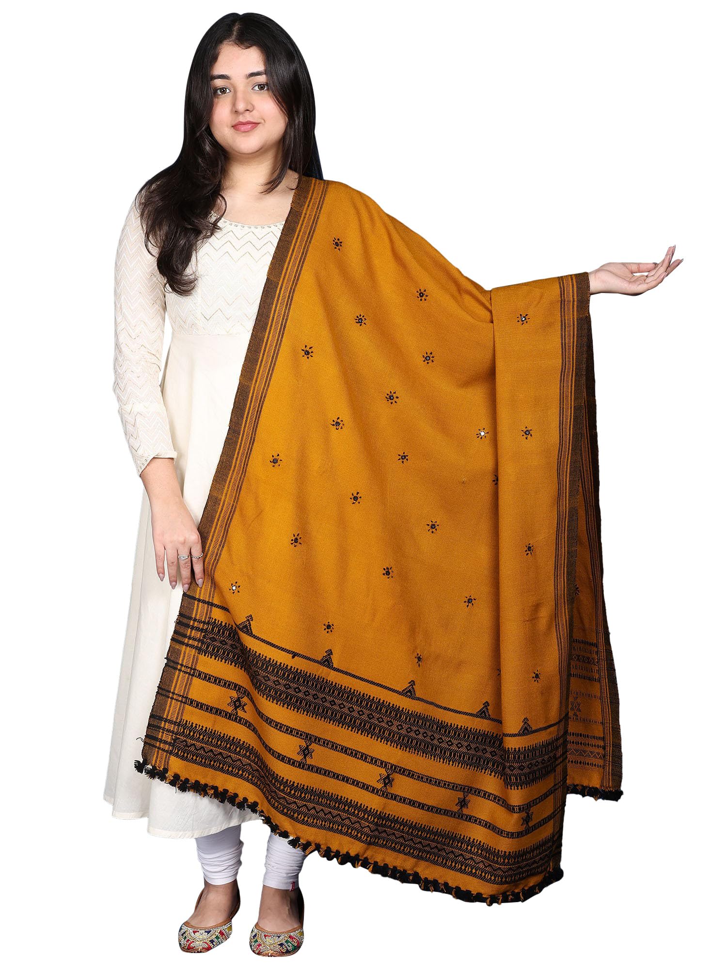 Handmade Kutch Embroidered Shawl with Mirror Work - Premium Wool Wrap for Women - Perfect for Weddings, Parties & Winter Fashion