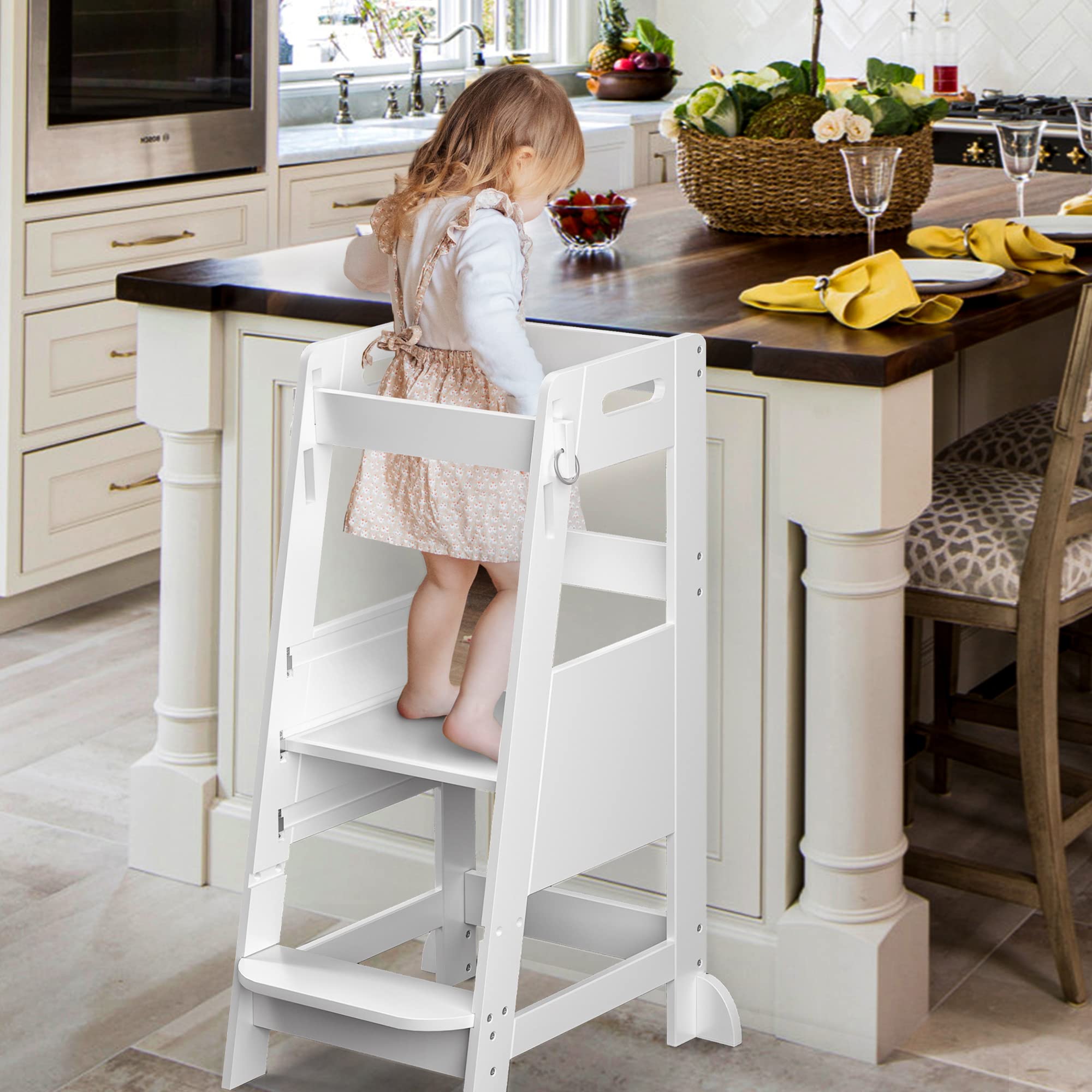 TOETOL Adjustable Bamboo Toddler Step Stool - Anti-Slip Kitchen Helper Tower for Kids, Safe Learning Stool for Counter Height Access | Perfect for Baking, Cooking & Kitchen Activities