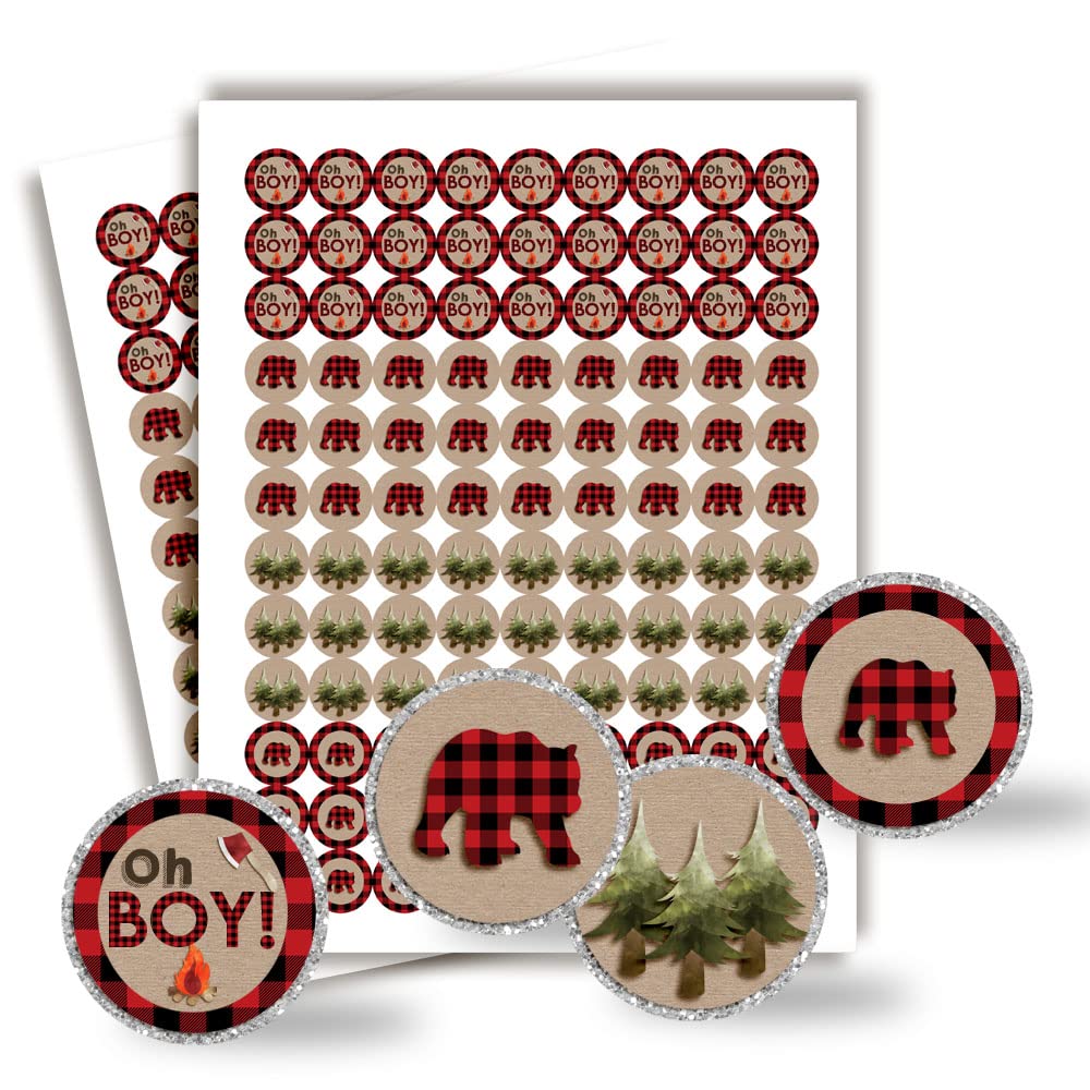 Amanda Creation Red and Black Plaid Lumberjack Baby Shower Stickers - 300 Count 0.75