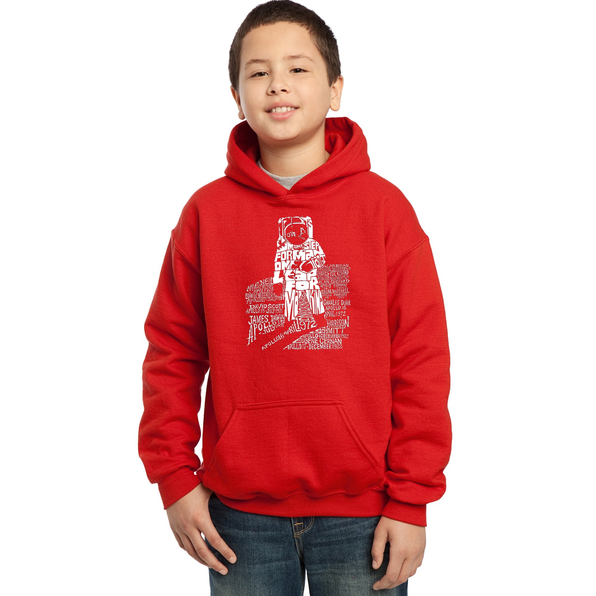 LA POP ART Boys' Astronaut Word Art Hooded Sweatshirt - Cool Space Themed Pullover for Kids | Perfect for School, Playdates & Outer Space Adventures