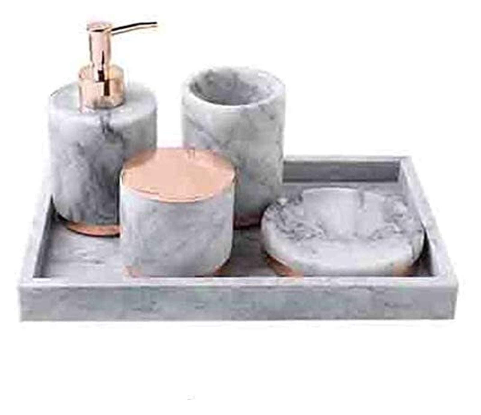 Premium 5-Piece Marble Bathroom Set - Soap Dispenser, Lotion Dispenser, Soap Dish, Toothbrush Cup & Cotton Swab Box - Elegant Hotel-Style Decor for Modern Bathrooms, Spa & Guest Room Essentials
