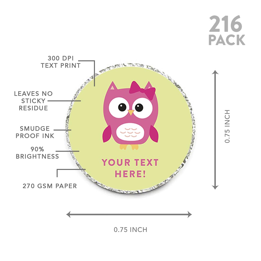 Personalized Chocolate Drop Labels Stickers - 216-Pack Custom Name Owl Design for Baby Shower, Party Favors, Gifts & Decorations | Perfect for Kisses Candy Wrapping, Wedding Favors & Birthday Celebrations