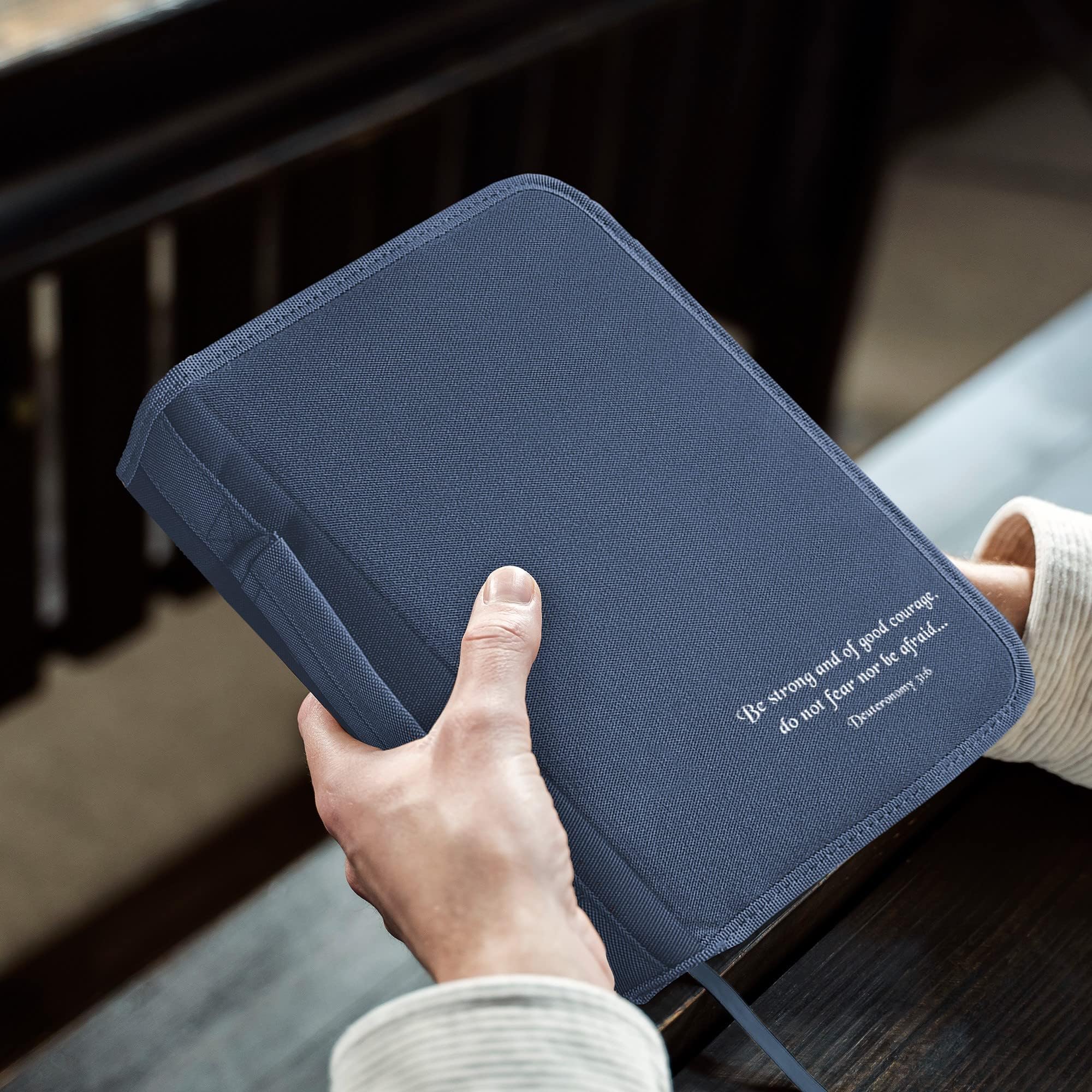DEHITE Premium Bible Cover Case for Women & Men - Zippered Pocket & Pen Slots - Durable Fabric Bible Bag - Perfect Religious Gift for Church, Bible Study & Travel