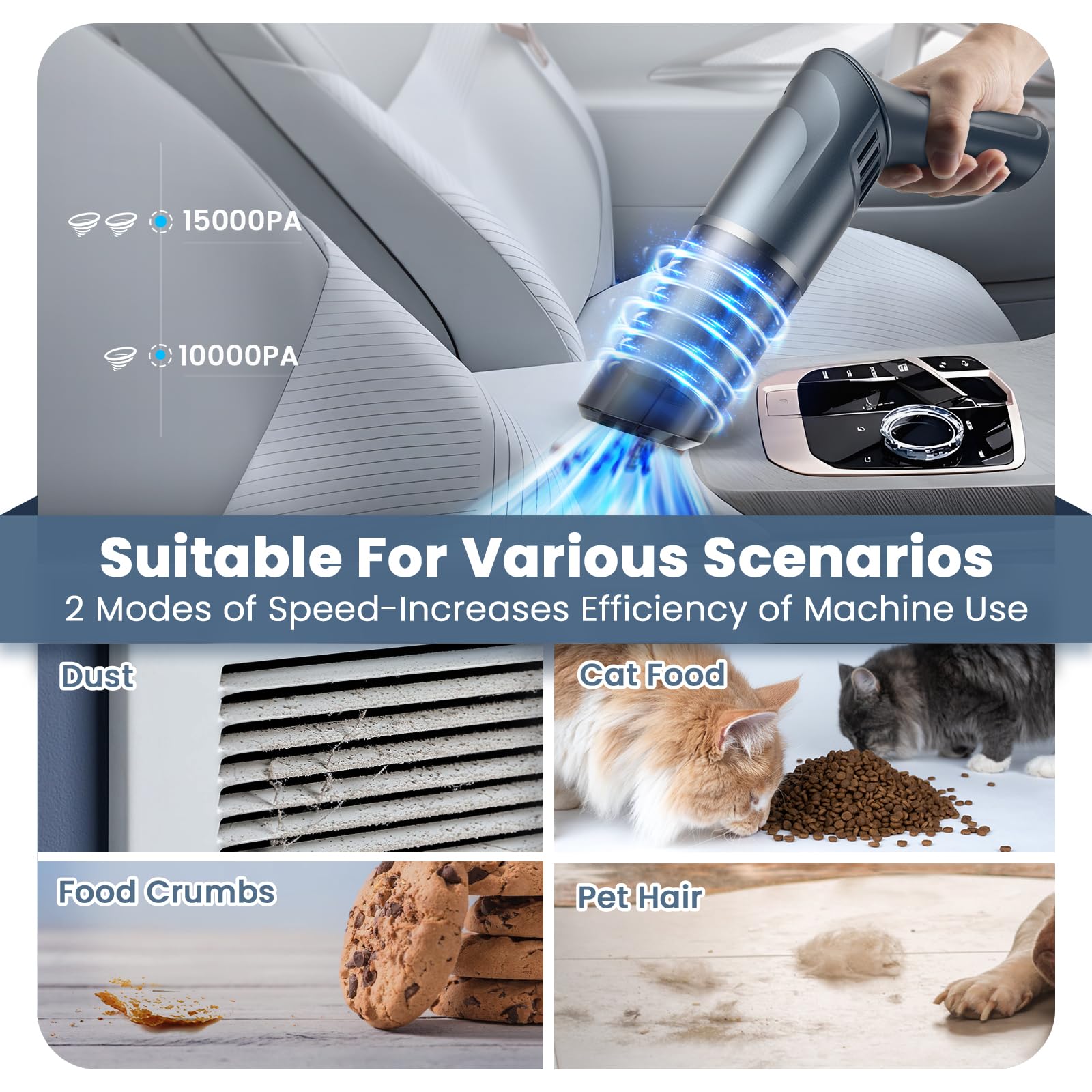Powerful 15000Pa Cordless Handheld Vacuum Cleaner - Rechargeable, Brushless Motor, Portable for Car & Home Cleaning | Ideal for Pet Hair, Upholstery, and Small Spaces