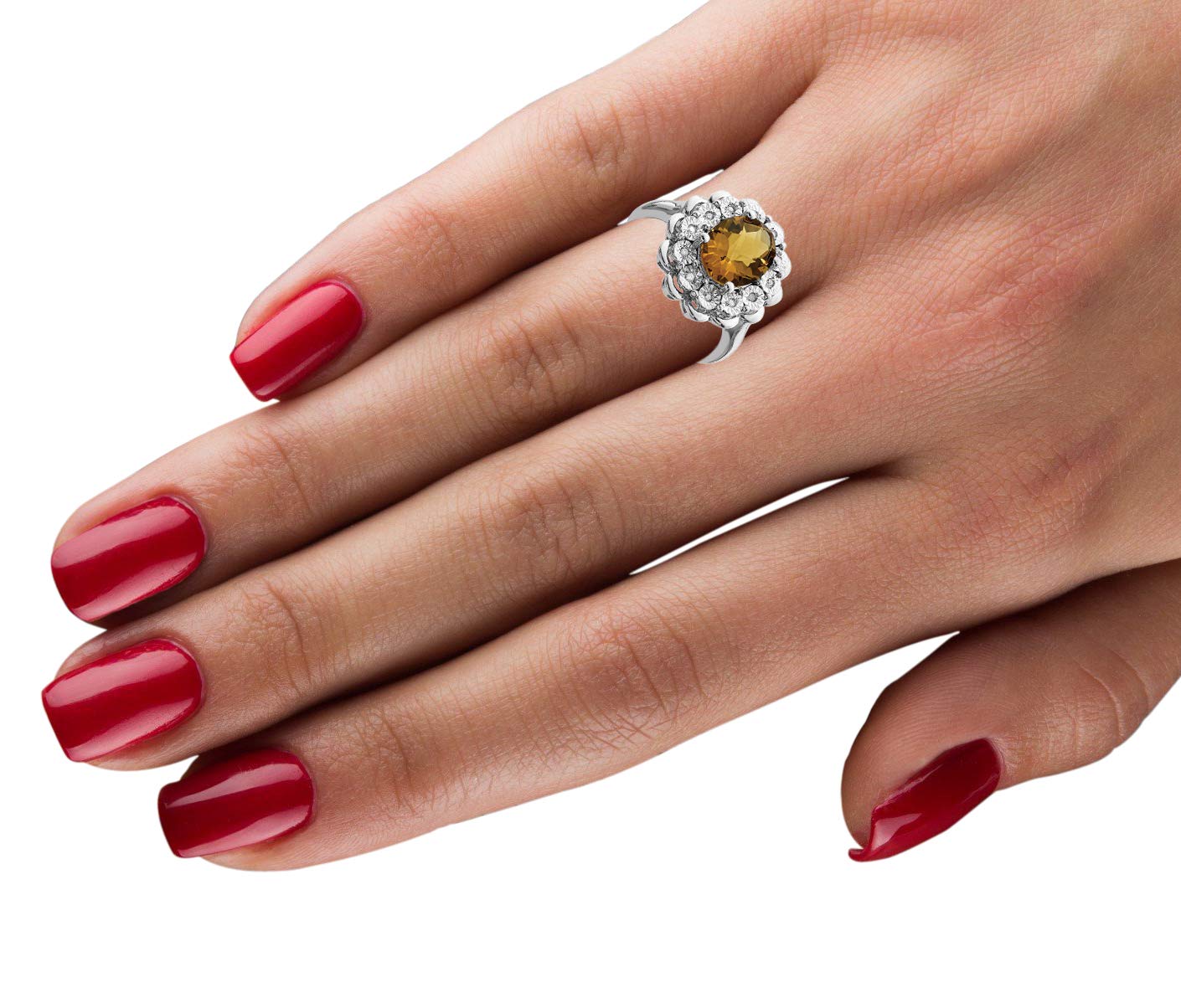Diamond2Deal 925 Sterling Silver Whiskey Quartz & Diamond Engagement Ring 2.51ct - Elegant Wedding Band, Anniversary Gift for Her, Perfect for Proposals & Special Occasions
