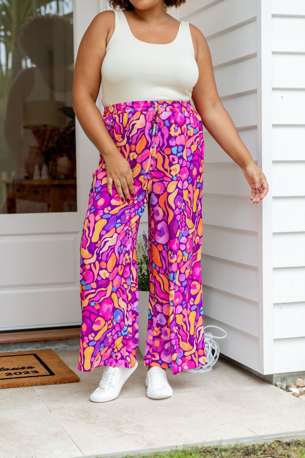 Kasey Rainbow Women's Gina Pants in Ruby Red - High Waisted Stretchy Comfort Pants for Work, Travel & Casual Wear