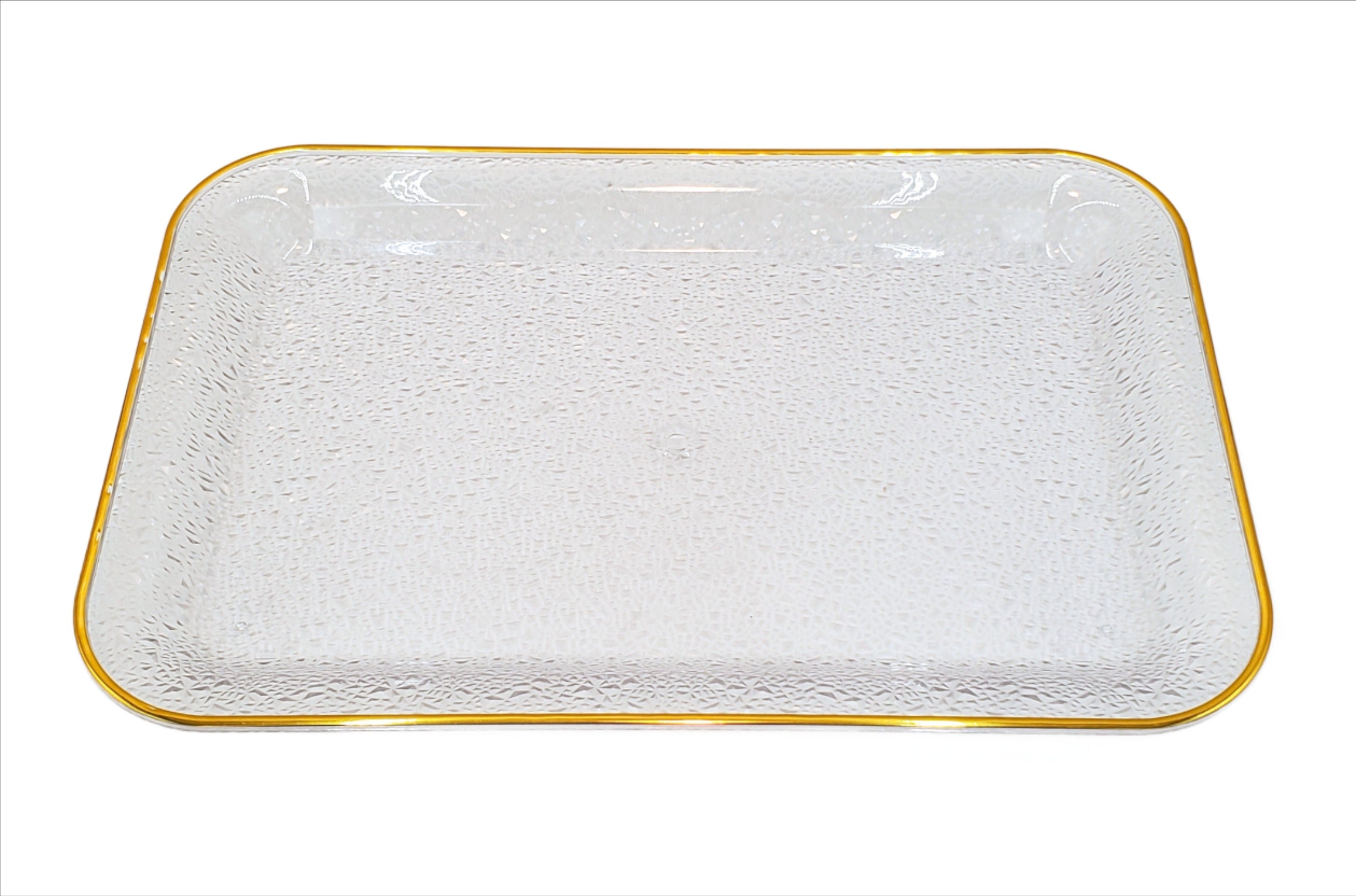 13.5x9 Inch Clear/Gold Plastic Tray - Durable Serving Tray for Parties, Events & Home Organization - Perfect for Food Display, Crafts & Storage