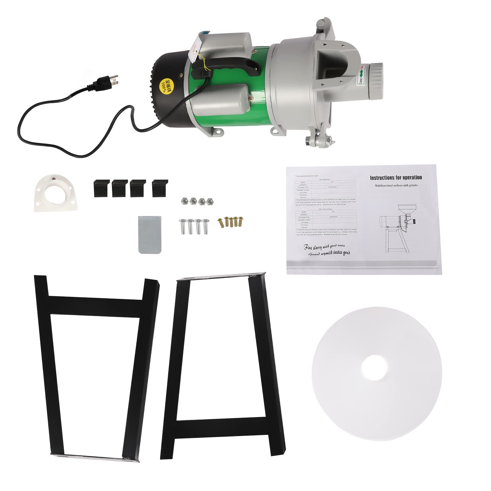 2200W Electric Grain Mill Grinder - Commercial Grade Corn, Wheat & Soybean Grinder for Flour, Feed & Soy Milk - Wet/Dry Grinding Machine with Funnel - Perfect for Home Baking, DIY & Farm Use