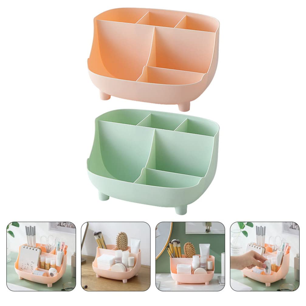 Beaupretty 2-Piece Plastic Cosmetic Storage Box Set - Makeup Organizer, Bathroom Toothbrush Holder & Desk Tray for Cellphone - Multifunctional PP Storage Bin for Home, Office, and Travel Organization