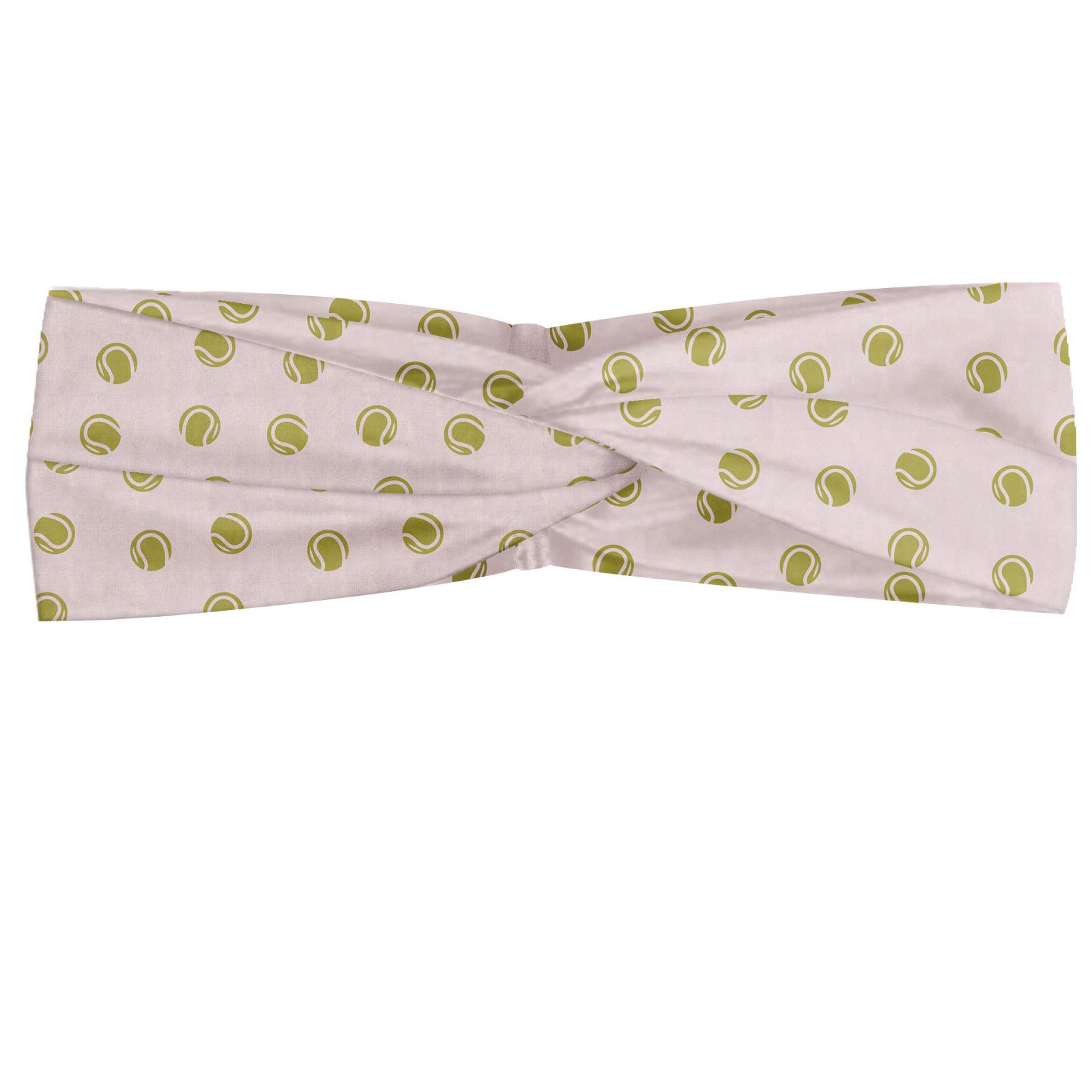ABAKUHAUS Women's Khaki Headband - Soft Elastic Sports Bandana with Tennis Ball Print for Running, Yoga & Everyday Wear (Baby Pink & Khaki) | Gym Accessories & Casual Fashion Headwear