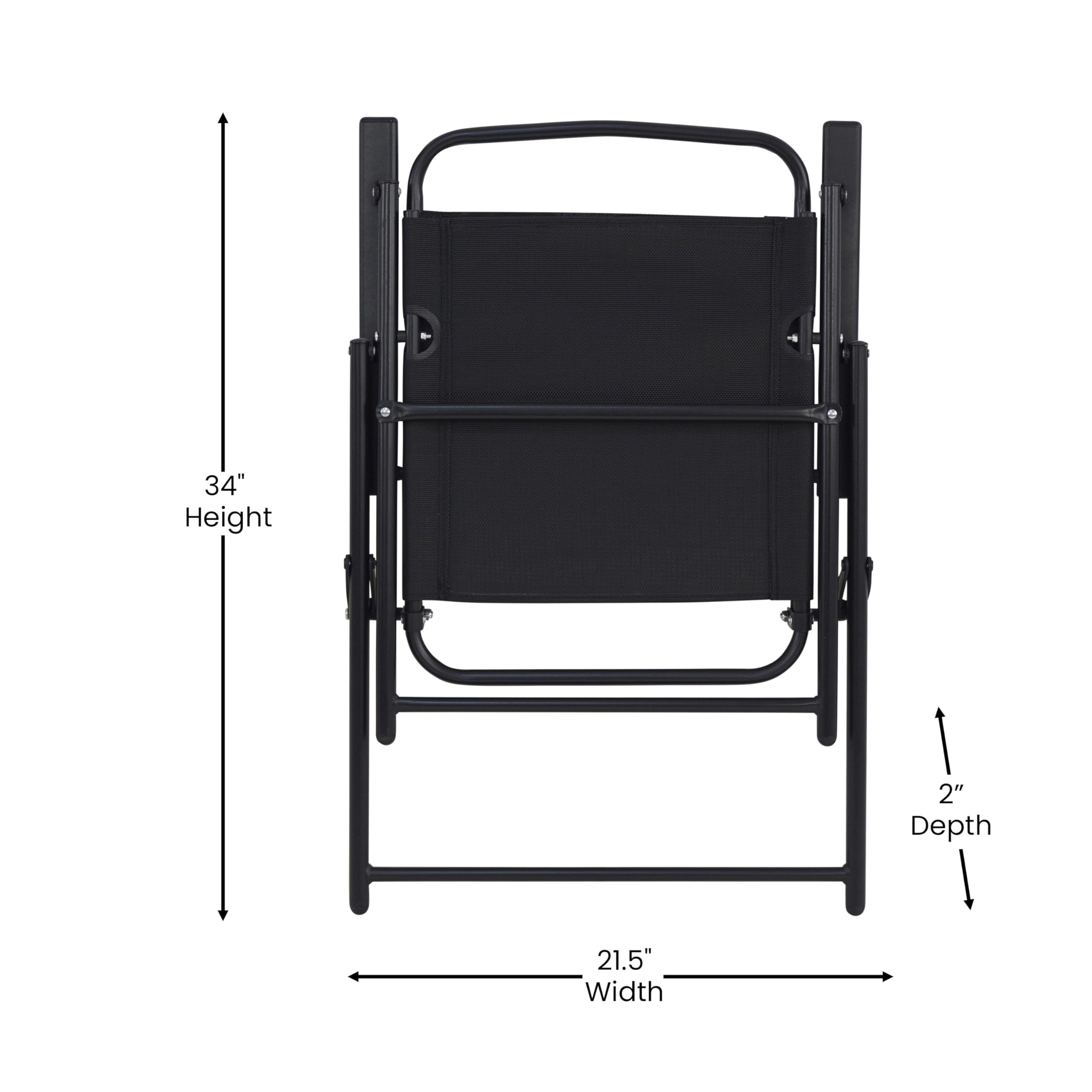 Flash Furniture Mystic Folding Patio Sling Chairs - Set of 2 Black Textilene Outdoor Lounge Chairs with Armrests | Perfect for Poolside, Backyard, Garden & Patio Relaxation