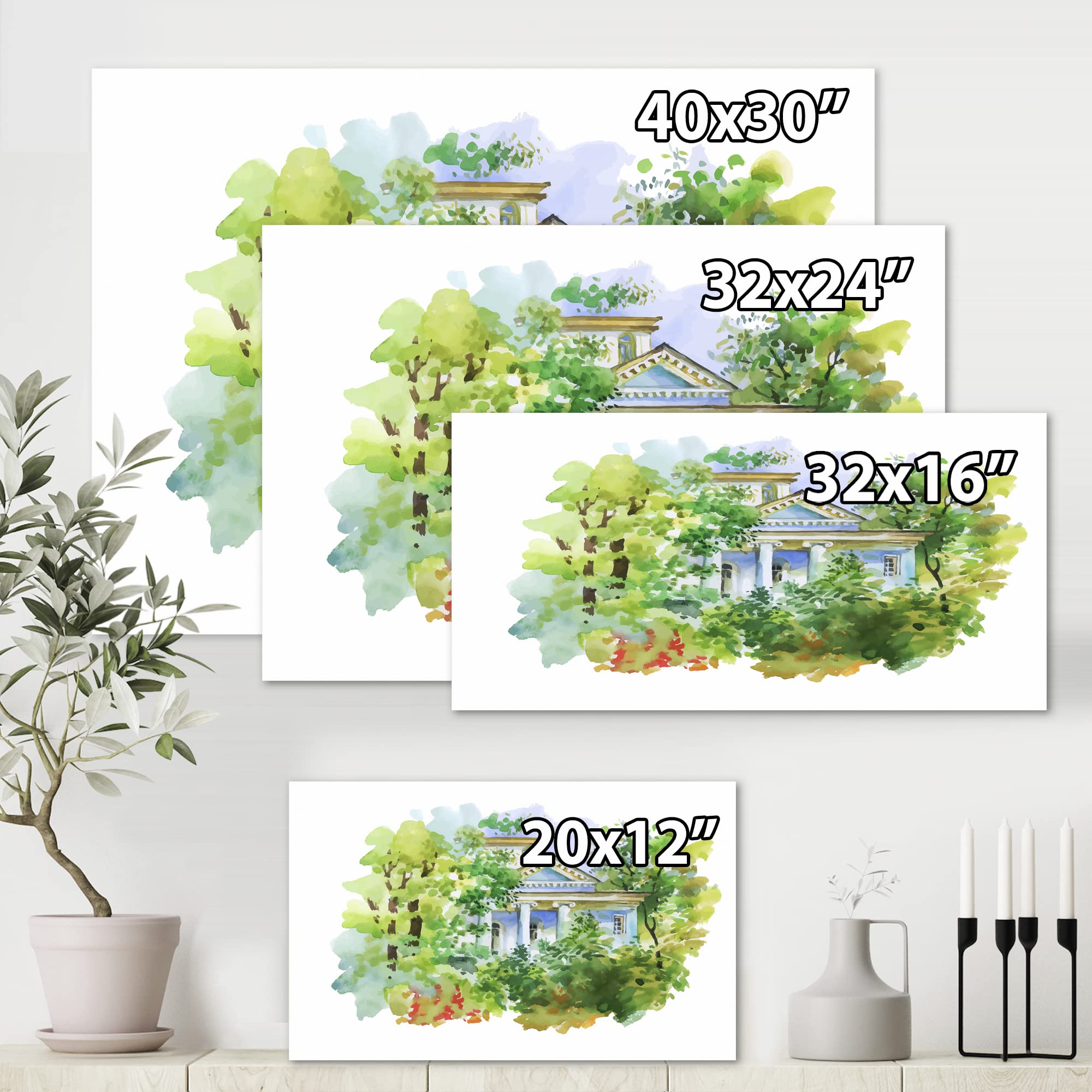 White House In The Woods Traditional Canvas Wall Art - Rustic Landscape Painting for Living Room, Bedroom & Office Decor | Nature Inspired Home Wall Decor