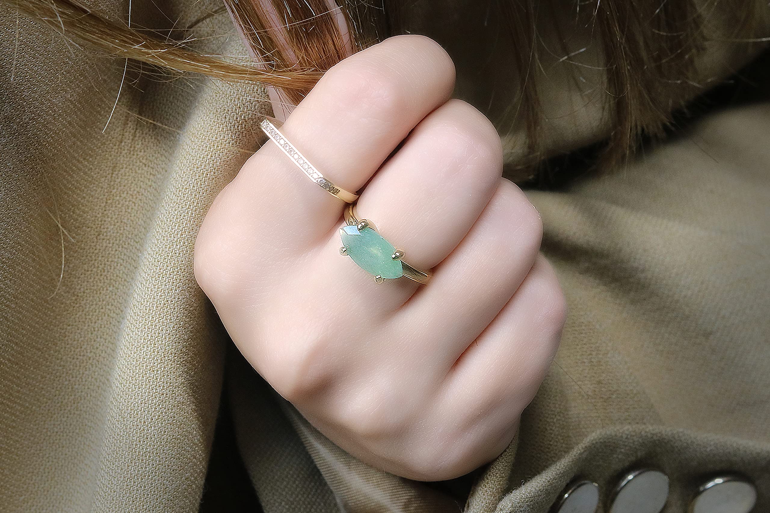 Rose Gold Anemone Green Aventurine Ring - Boho Stackable Jewelry for Women - Perfect for Everyday Wear & Gifting