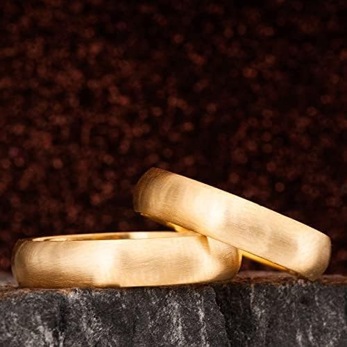 4mm 14K Gold Plated Wedding Ring Set - Matching Couple Bands for Him & Her - Personalized Engraved Silver Wedding Rings - Perfect for Anniversaries, Engagements & Romantic Gifts