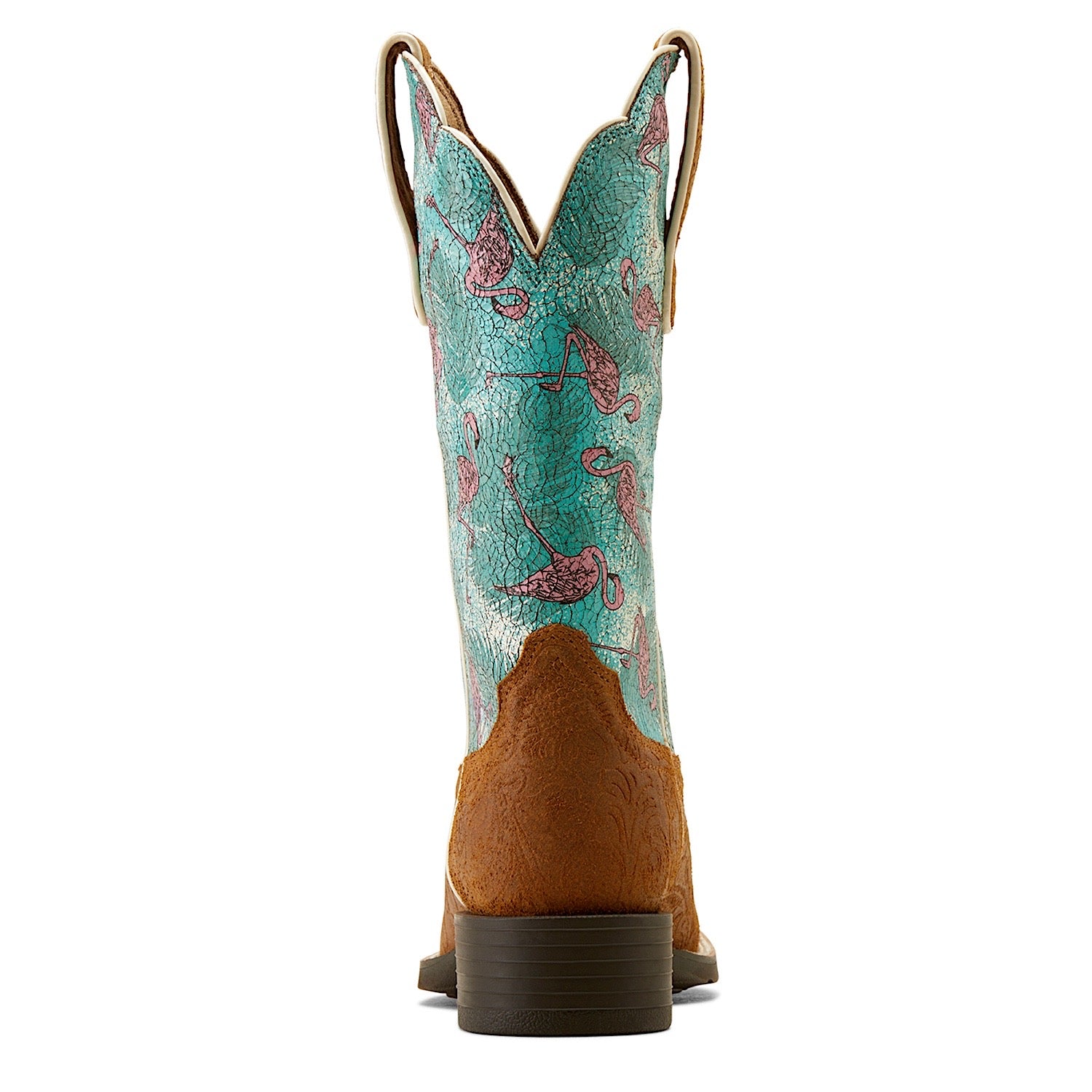 Ariat Women's Round Up Wide Square Toe Boots - Embossed Chestnut with Flock of Flamingos Design | Western Cowgirl Boots for Riding, Country Fashion & Outdoor Activities