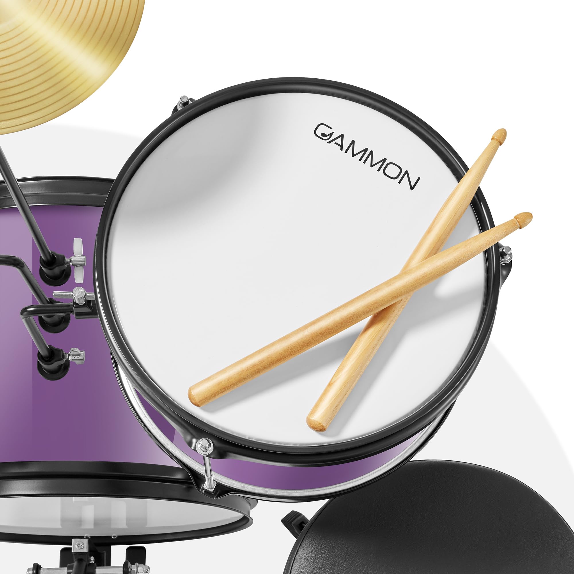 Gammon 3-Piece Junior Drum Set with Throne - Purple, Complete Beginner Drum Kit with Bass Drum, Toms, Cymbal, Pedal & Drumsticks | Perfect for Kids, Teens & First-Time Drummers | Home Practice, Music Lessons & Live Performances