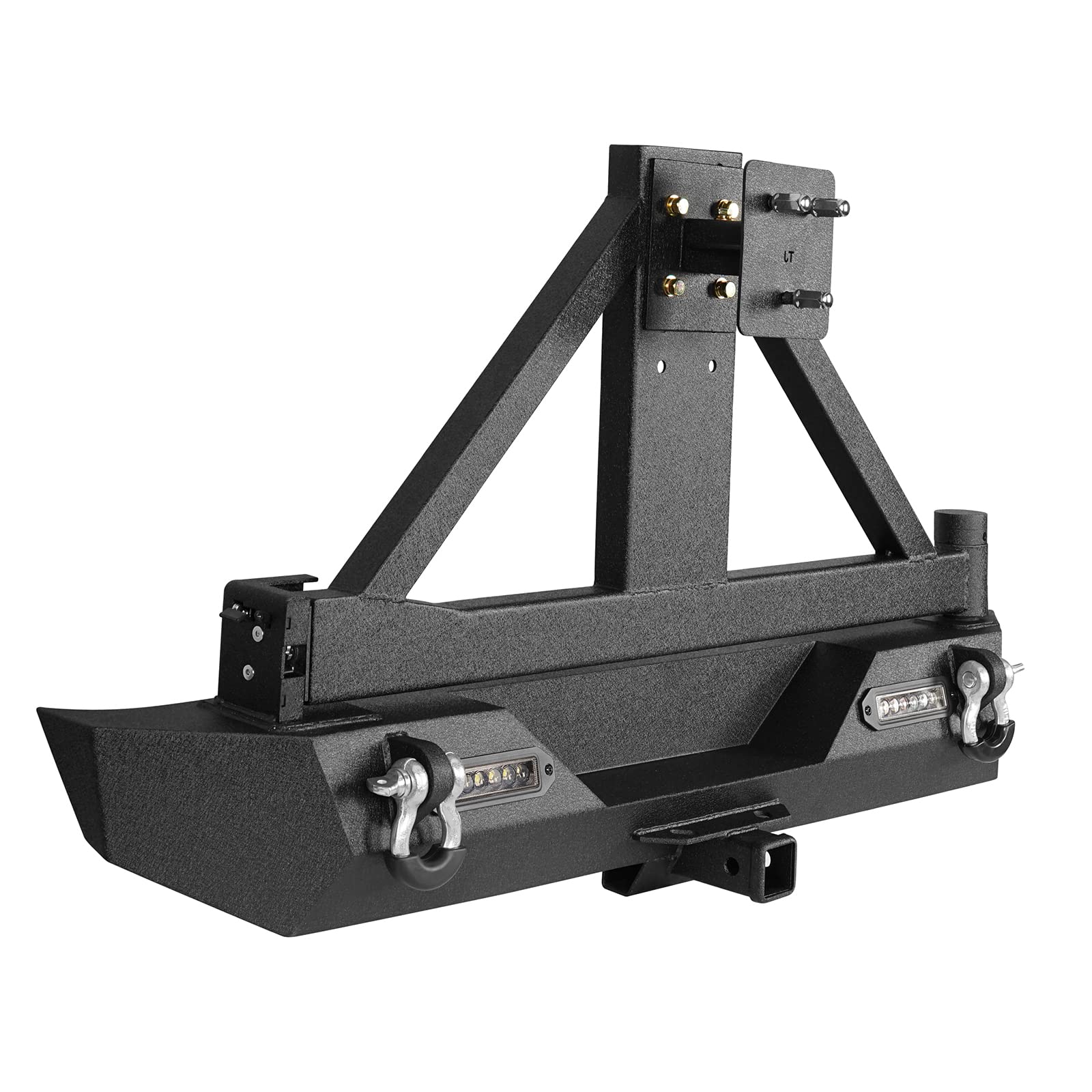 Hooke Road Wrangler TJ Front Winch Bumper & Rear Bumper with Tire Carrier Combo for Jeep Wrangler TJ 1997-2006 - Heavy Duty Steel Black Off-Road Bumper Set for Adventure & Trail Riding