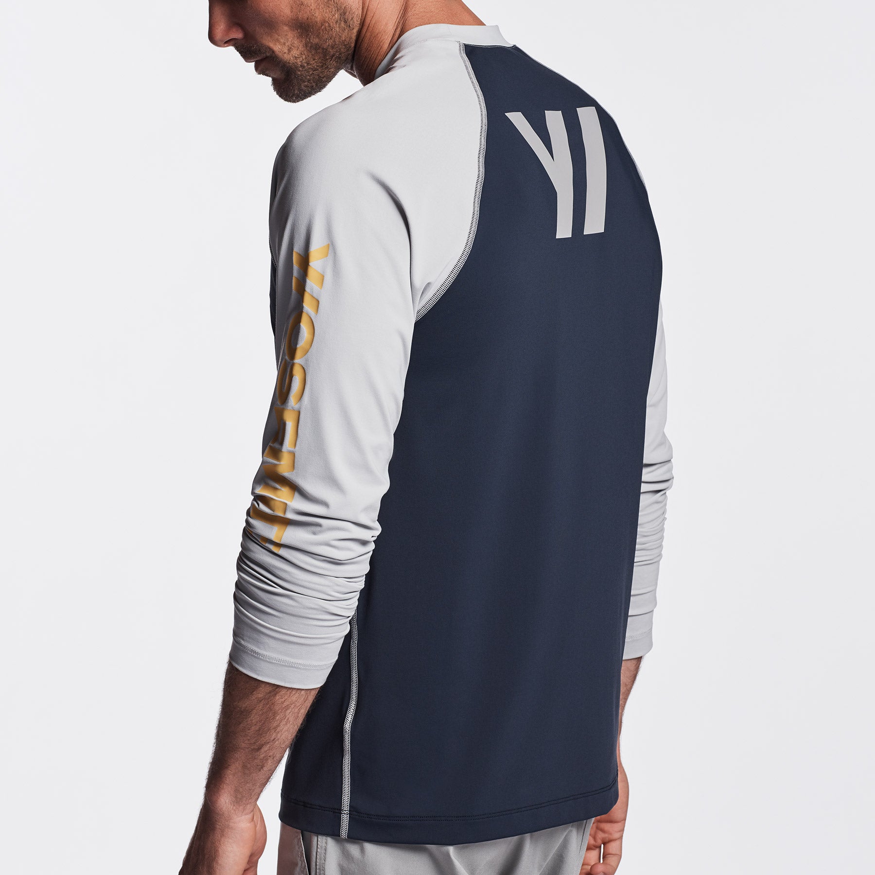 High-Performance Graphic Knit Raglan T-Shirt - Deep Navy & Steel Gray | Gym, Workout & Casual Wear