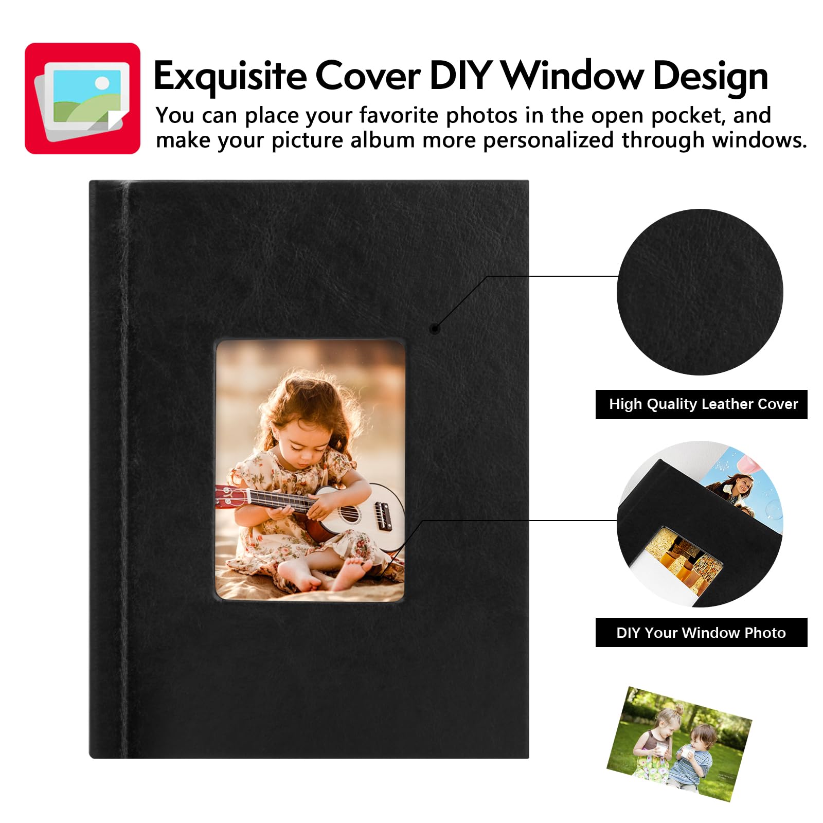 4x6 Small Photo Album Holds 32 Photos - Handmade Paper Wedding & Baby Memory Book with Writing Space - Perfect for Family Photos, Anniversaries, Baby Shower Gifts & Special Occasions (Black)