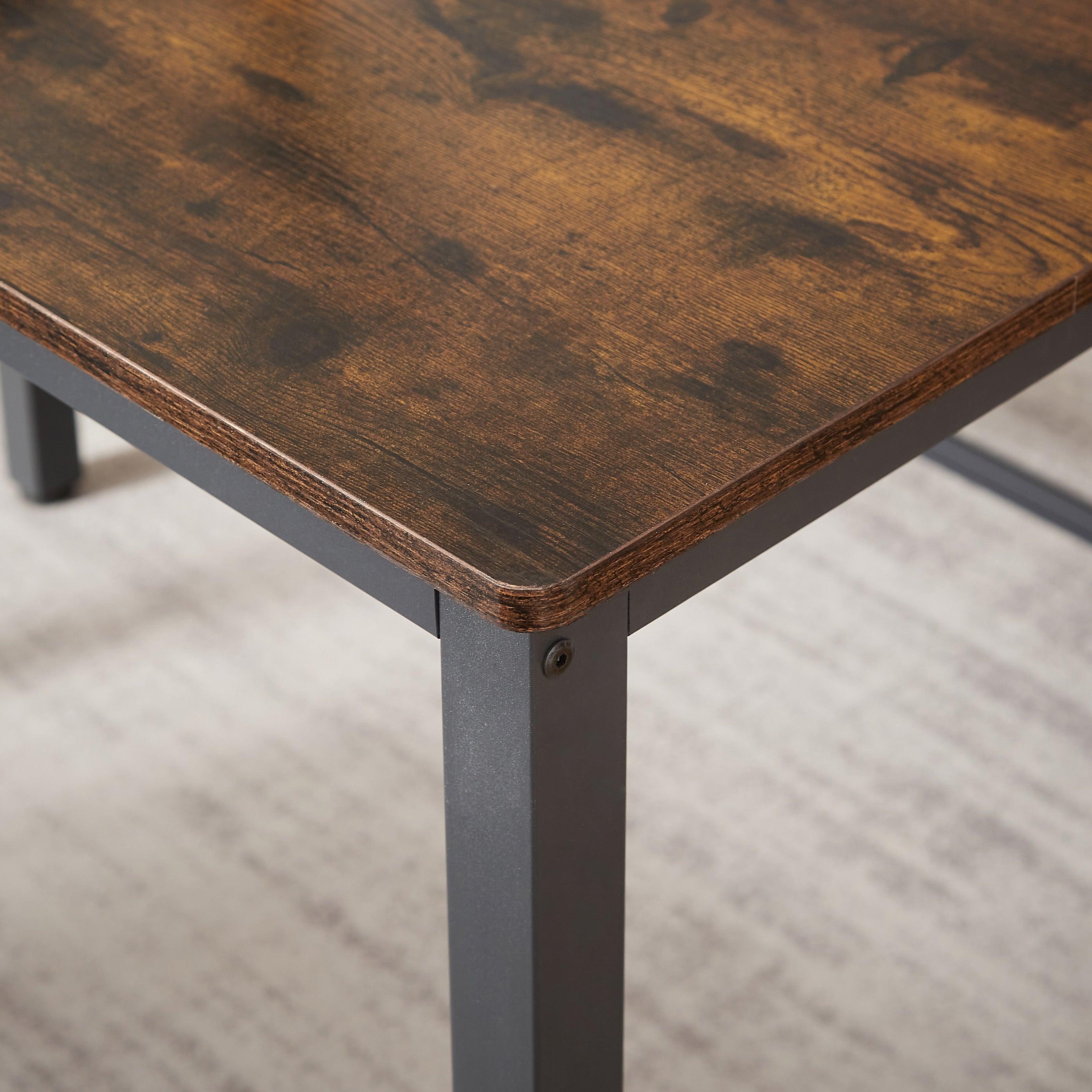 Industrial Style Dining Table Set with 2 PU Upholstered Benches - Rustic Brown Kitchen & Living Room Furniture (43.3