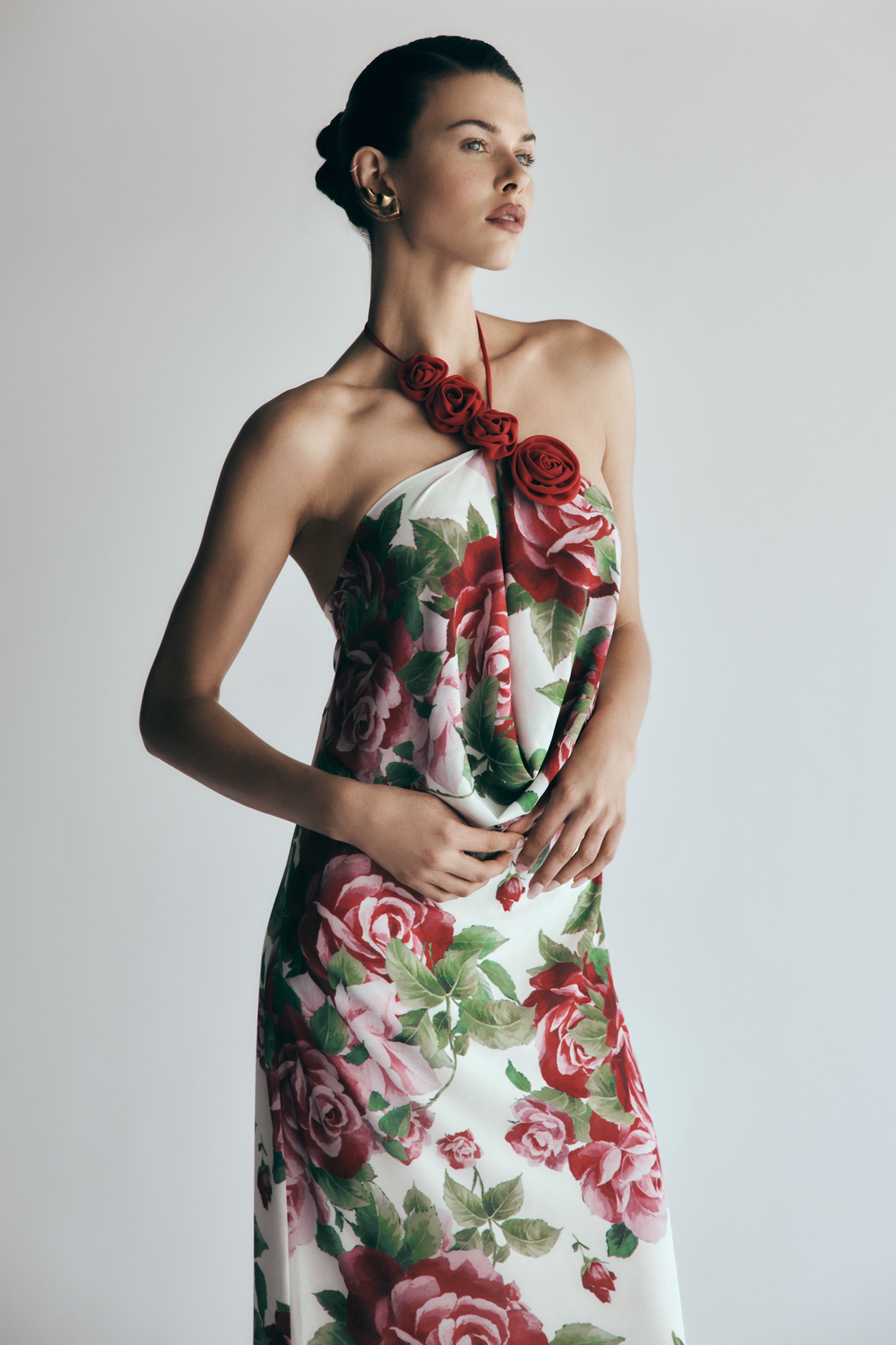Rosalia Cowl Neck Maxi Dress - Floral Print Long Elegant Women's Dress for Wedding, Party & Special Occasions