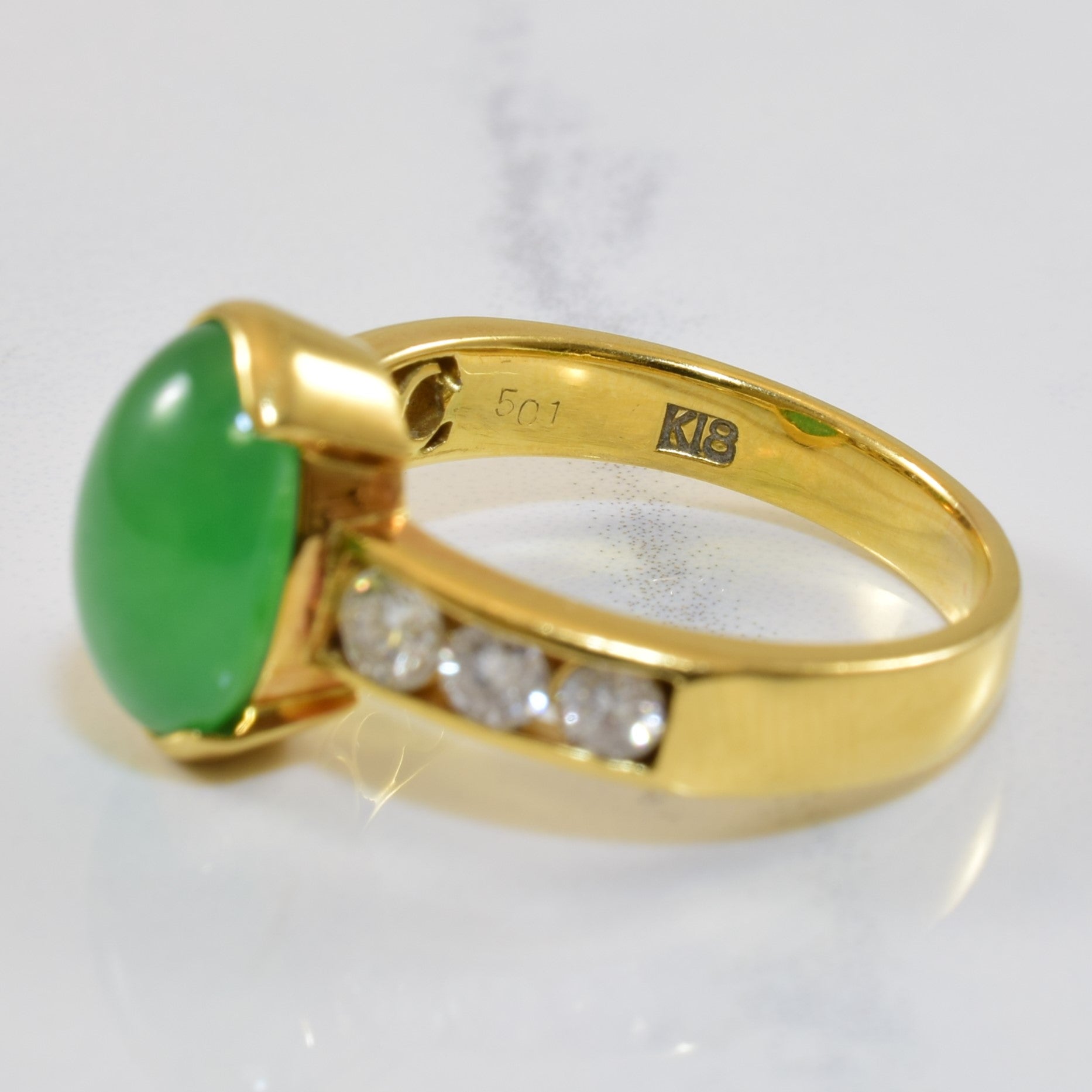 5.00ct Diamond Channel Detailed Jadeite Ring with 0.60ctw Side Stones - Size 8 | Elegant Wedding, Anniversary & Special Occasion Jewelry Gift for Women