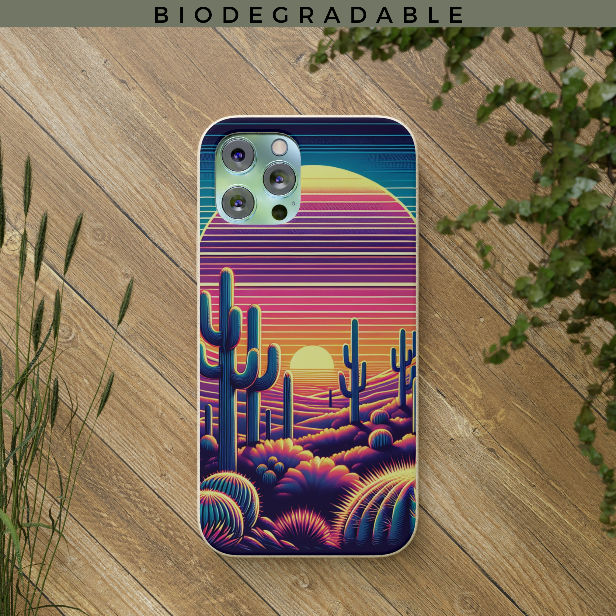 Eco-Friendly Biodegradable Phone Case - Sunset Desert Matte Finish, Wireless Charging Compatible for iPhone & Samsung | Plant-Based Material, Sustainable Accessories for Daily Use & Outdoor Adventures