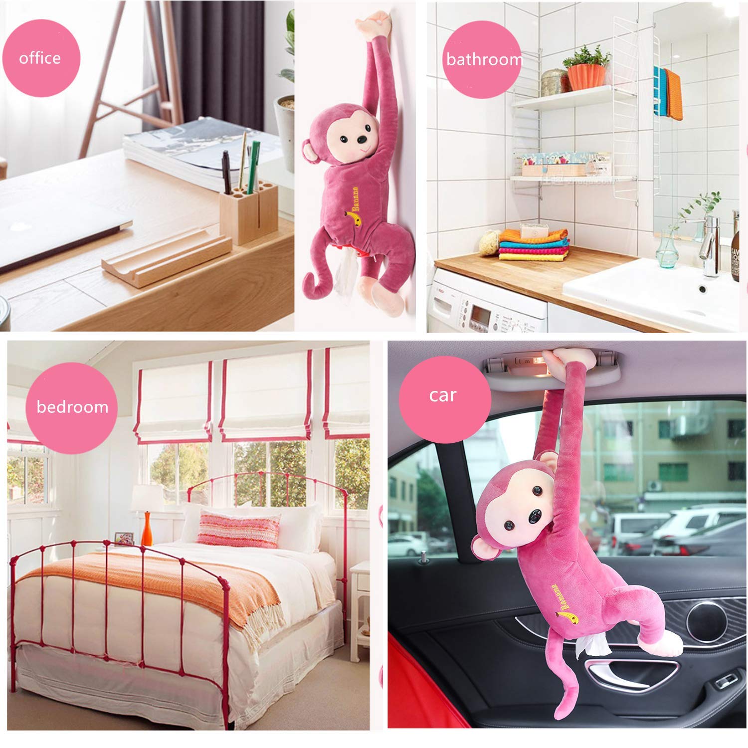 **Soft Plush PIPI Monkey Anime Tissue Box Cover - Cute Cartoon Tissue Holder for Car, Home & Bathroom - Brown Napkin Storage Box for Kids Room Decor & Gift**