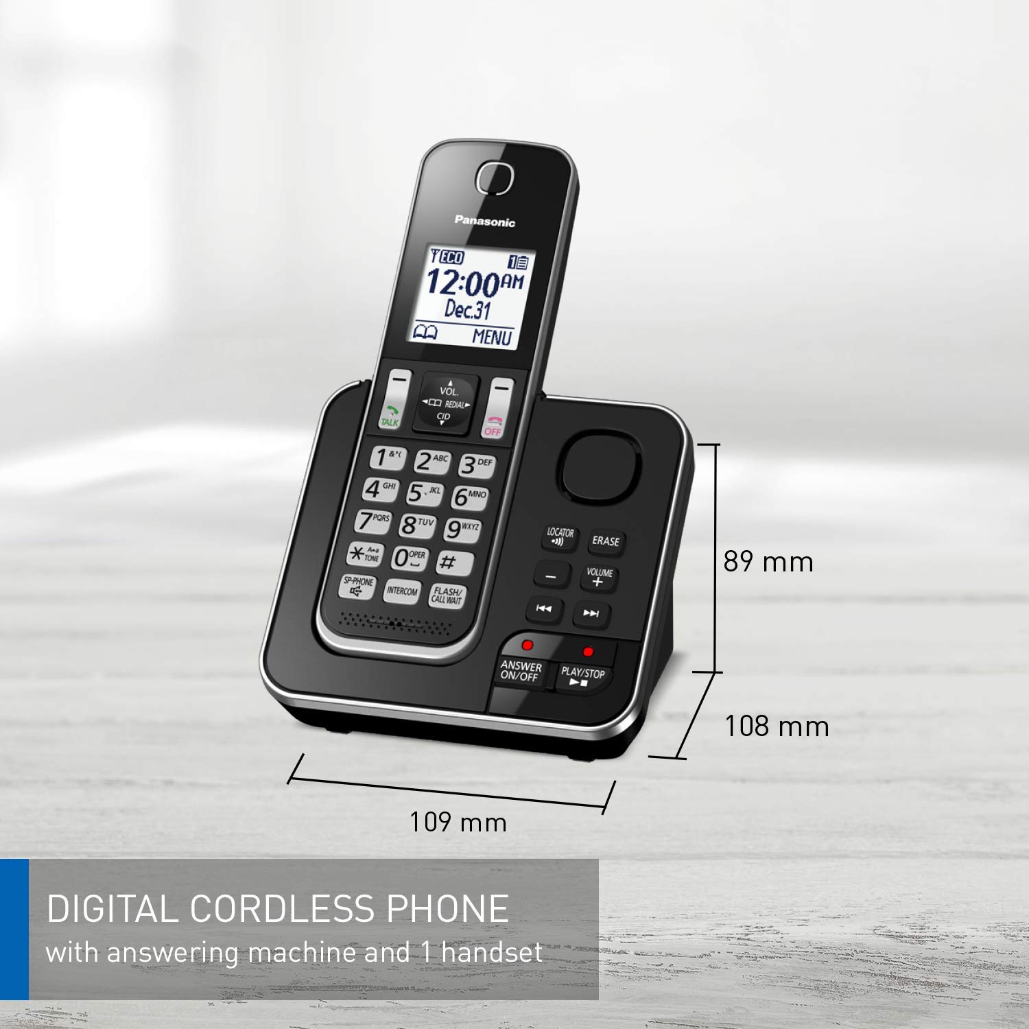 Panasonic KX-TGD390CB DECT 6.0 Expandable Cordless Phone with Answering Machine, Call Block & 1 Handset - Black | Home & Office Communication Solution