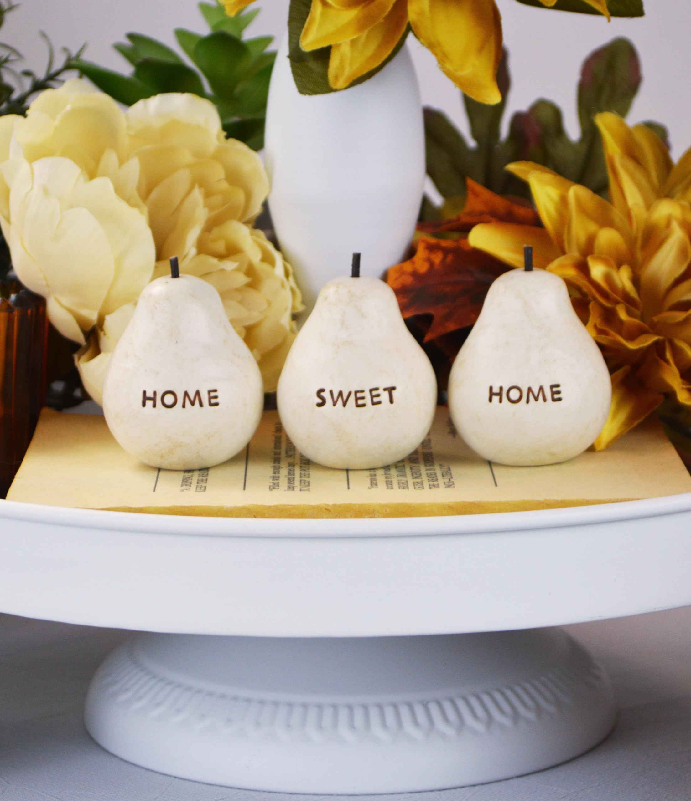 Handmade Rustic White Clay Pears Decor - Set of 3 with 