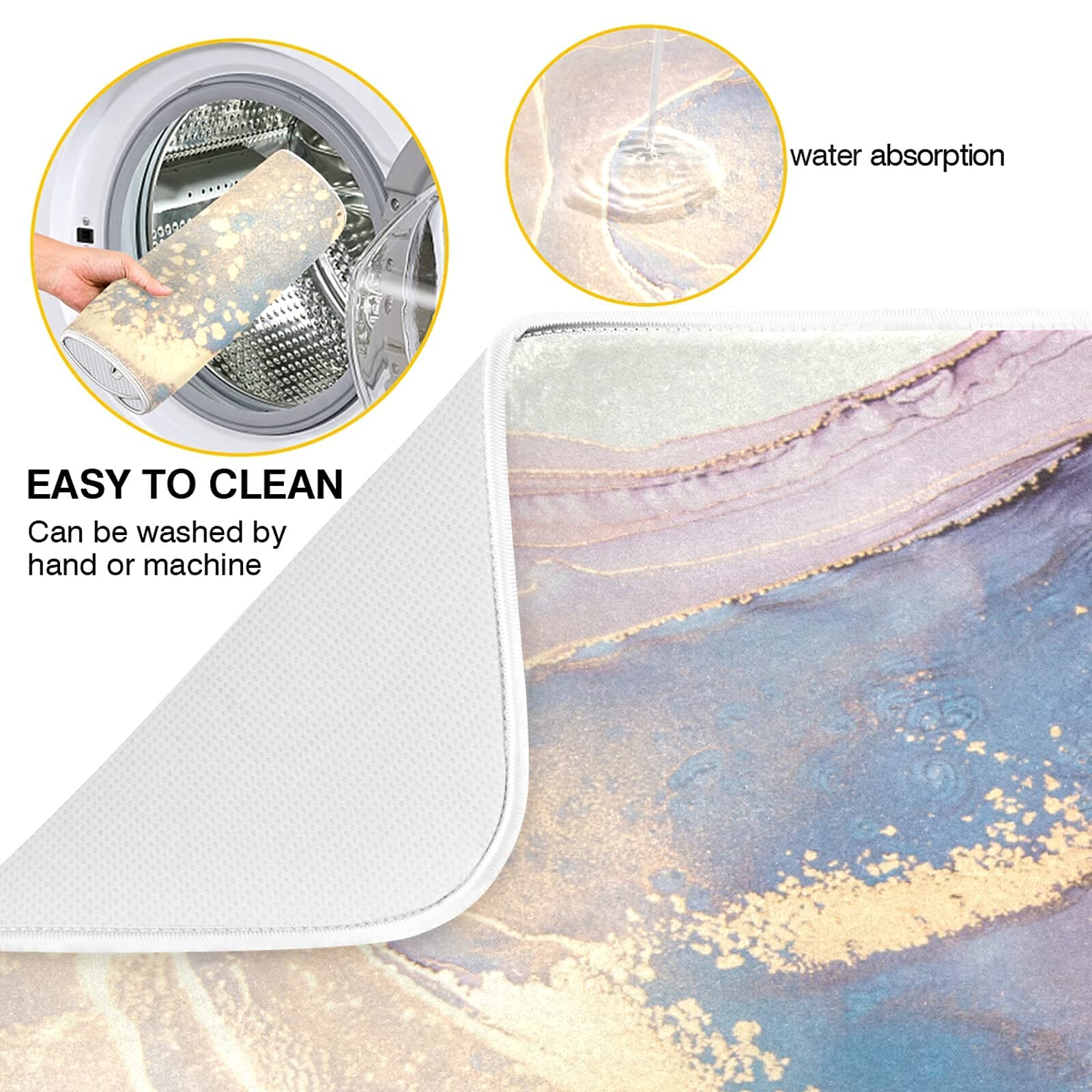 Marble Dish Drying Mat 16x18 Inch - Absorbent Kitchen Counter Mat for Dishes & Utensils
