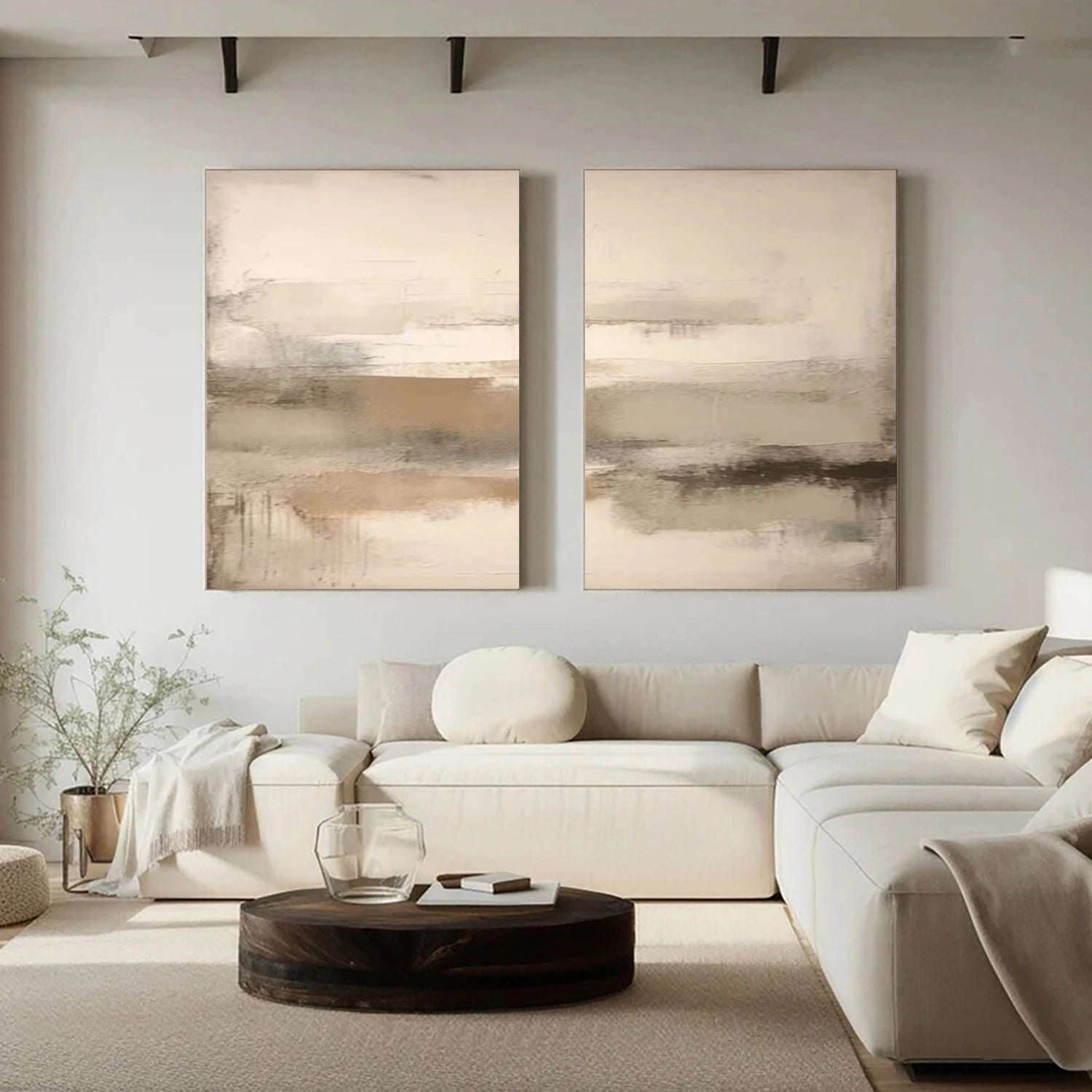 Abstract Tranquility Wall Art Set of 2 - Modern Minimalist Canvas Paintings for Living Room, Bedroom & Office Decor #WS298