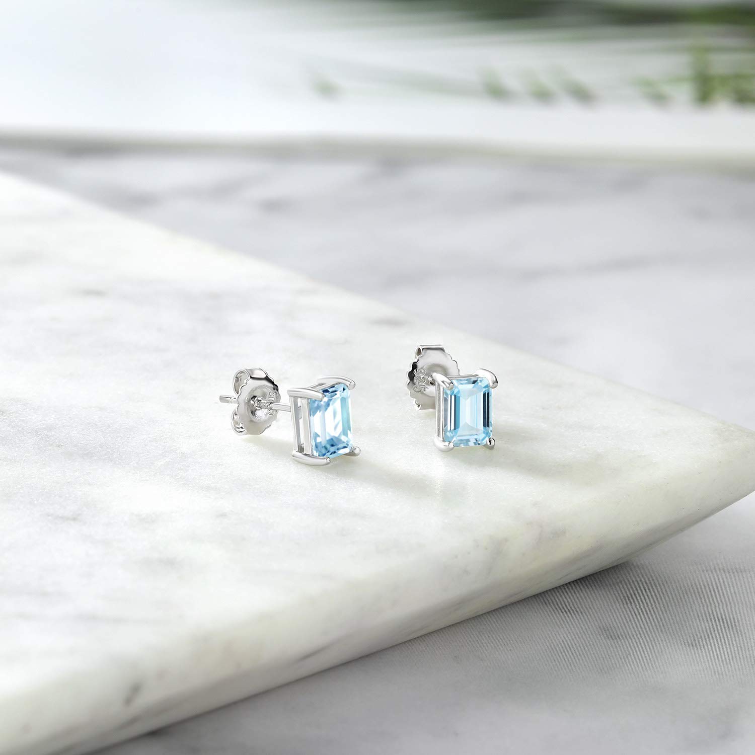 Gem Stone King 7X5MM Emerald Cut Gemstone Birthstone Stud Earrings for Women & Men | 925 Sterling Silver Fine Jewelry | Perfect Gift for Her, Mom, Wife, Girlfriend | Birthday, Anniversary, Valentine's Day Gift Idea