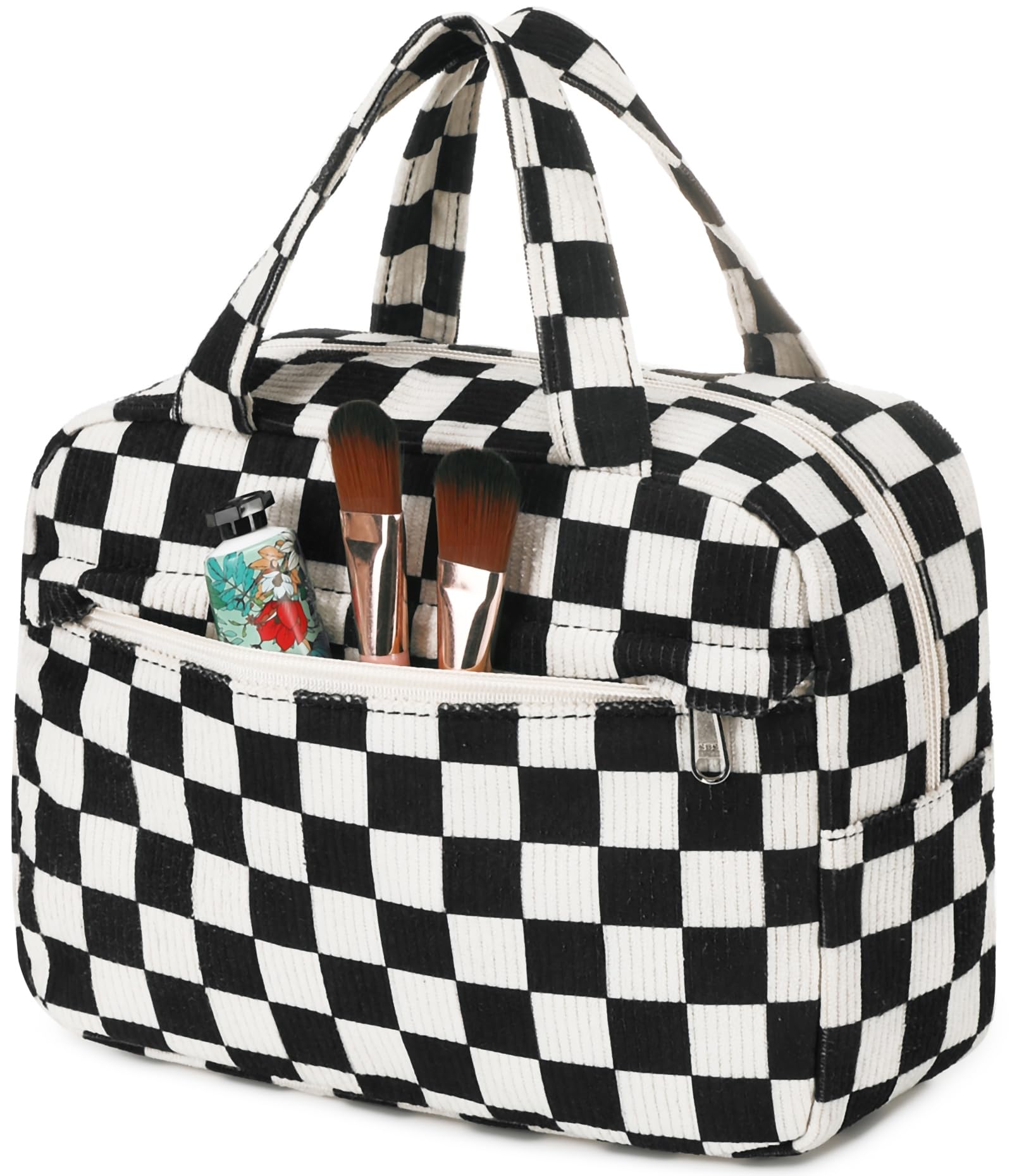 Cute Corduroy Makeup Bag for Women & Girls - Large Travel Cosmetic Organizer with Zipper, Toiletry Pouch & Purse | Perfect for Travel, Gym, Daily Use & Gift Giving
