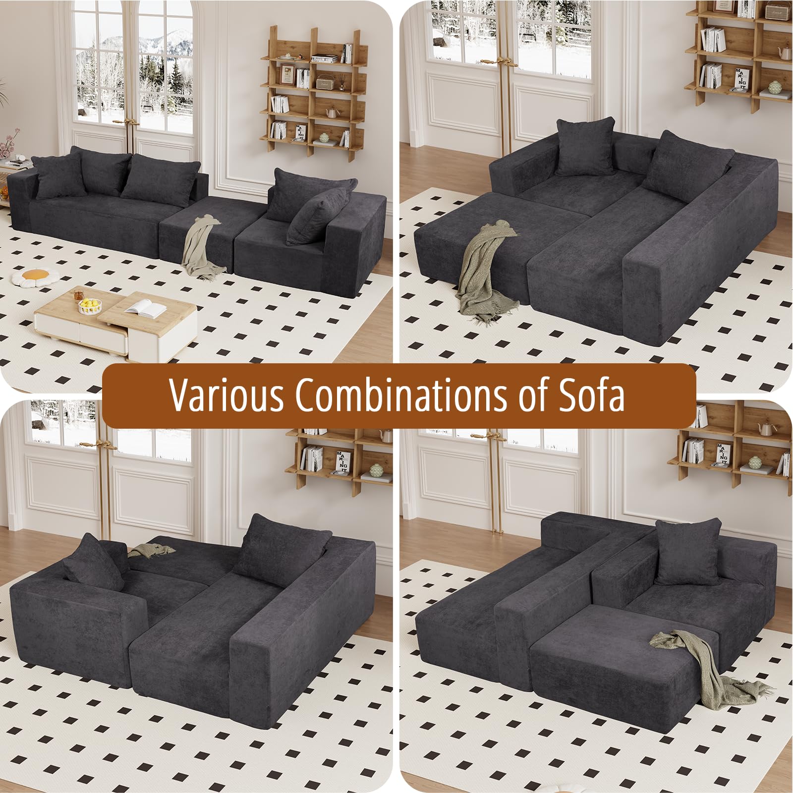 Vamcheer Modular Sectional Sofa with Ottoman - Modern L-Shaped Cloud Couch with Deep Seating, Comfortable Living Room Furniture for Apartments & Offices (Grey, No Assembly Required) - Perfect for Small Spaces, Movie Nights & Relaxing