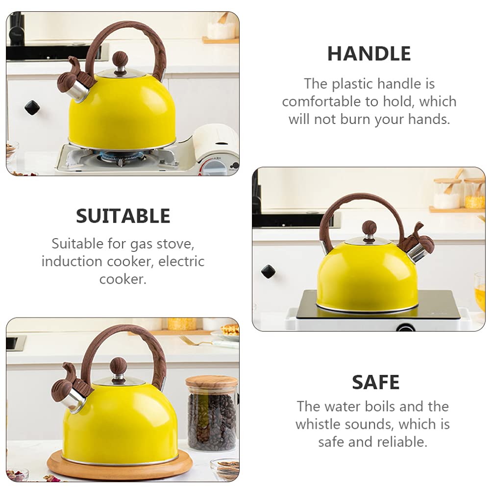 DOITOOL 2.5L Stainless Steel Whistling Tea Kettle - Modern Stovetop Whistling Teapot with Loud Whistle & Ergonomic Handle - Yellow Coffee Kettle for Tea Brewing, Coffee Making & Hot Water Boiling - Perfect for Home, Office & Camping Use