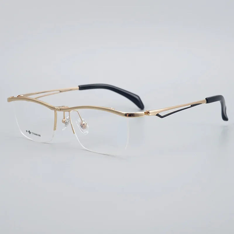 Men's Titanium Flip-Up Square Semi-Rimless Eyeglasses - Lightweight & Durable for Reading, Driving & Outdoor Activities