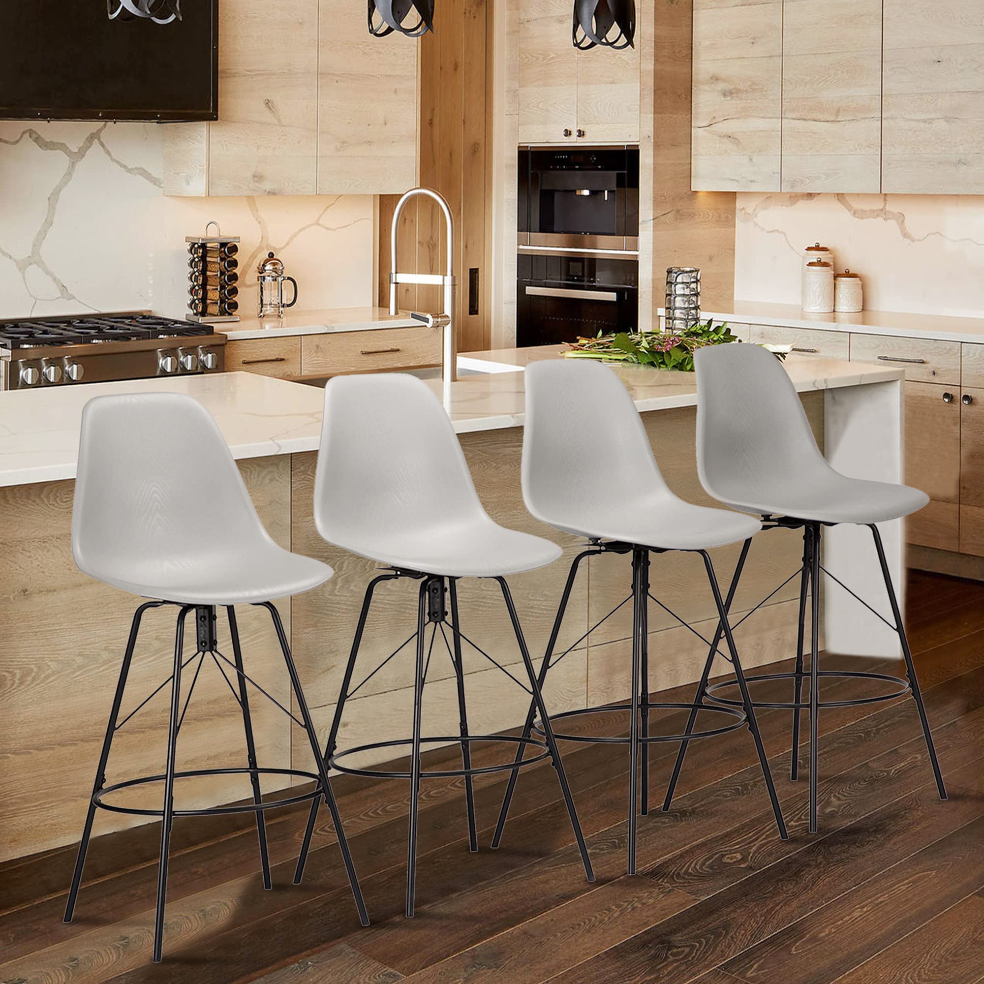 Alunaune 24 Inch Swivel Bar Stools Set of 4 - Mid Century Modern Counter Height Barstools, Armless Bar Chairs with Back Support in Grey - Perfect for Kitchen Islands, Breakfast Bars & Home Bars