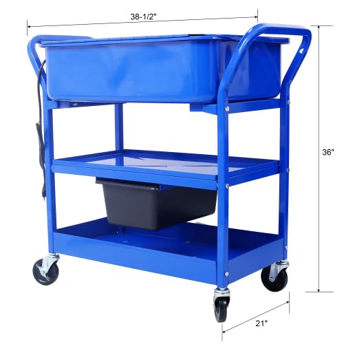 20 Gallon Portable Parts Washer with 325 GPH Pump & Drain Tray - Heavy Duty Mobile Parts Cleaning Machine for Automotive, Industrial & Farm Equipment - Works with Water-Based Cleaning Solutions
