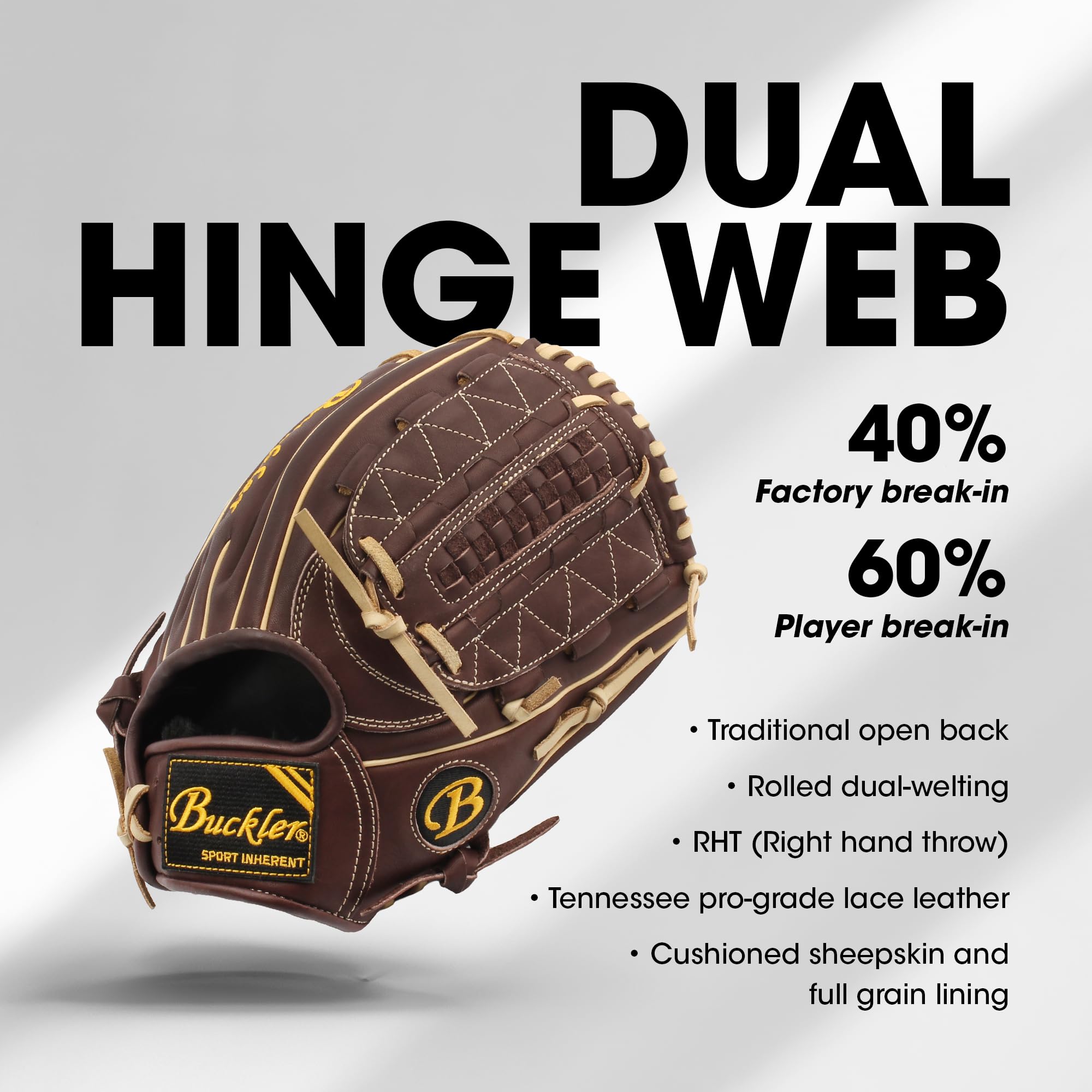 BUCKLER 'Phalanx' Series - Premium USA Steerhide Baseball Gloves for Adults - Pitcher's Mitt 12
