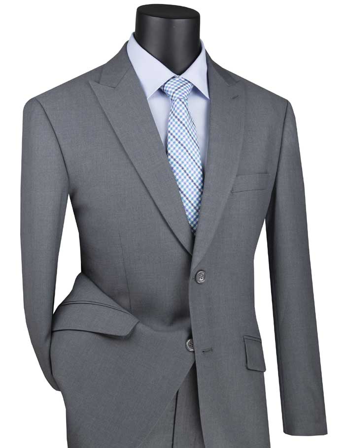 Modern Fit Medium Gray 2 Piece Suit - Textured Solid Fabric with Peak Lapel for Business Meetings & Formal Events