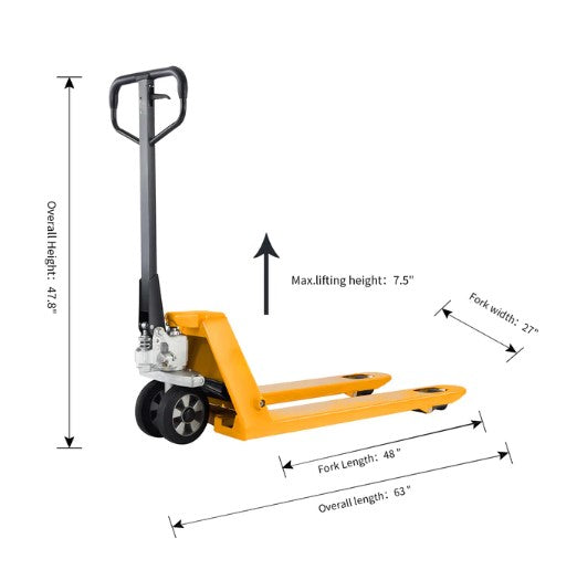 Apollolift A 1008 Manual Hand Pallet Jack - 7700 lbs Heavy Duty Capacity, 48