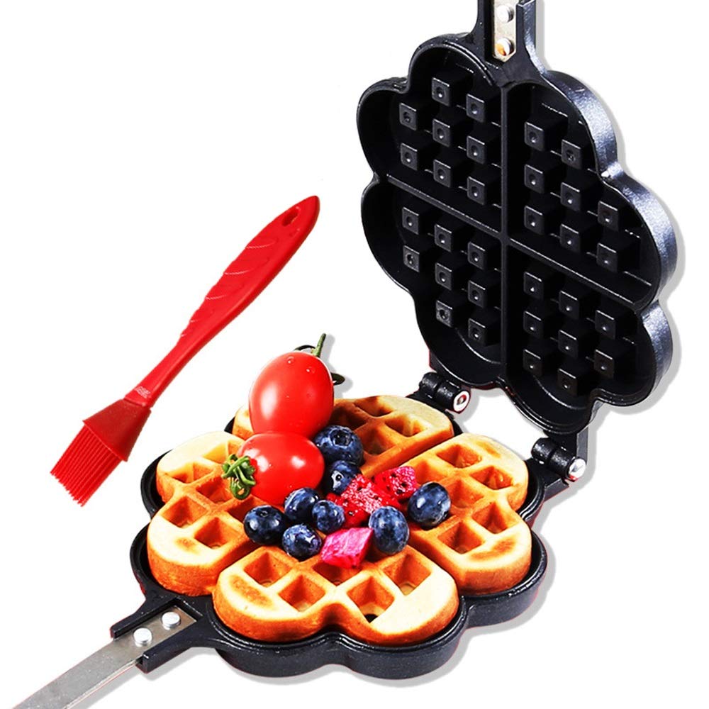 Heart-Shaped Cast Aluminum Waffle Maker - 4-in-1 Nonstick Waffle Iron for Valentine's Day, Breakfast, Brunch & Romantic Kitchen Gifts - Perfect for Home, Restaurants & Special Occasions