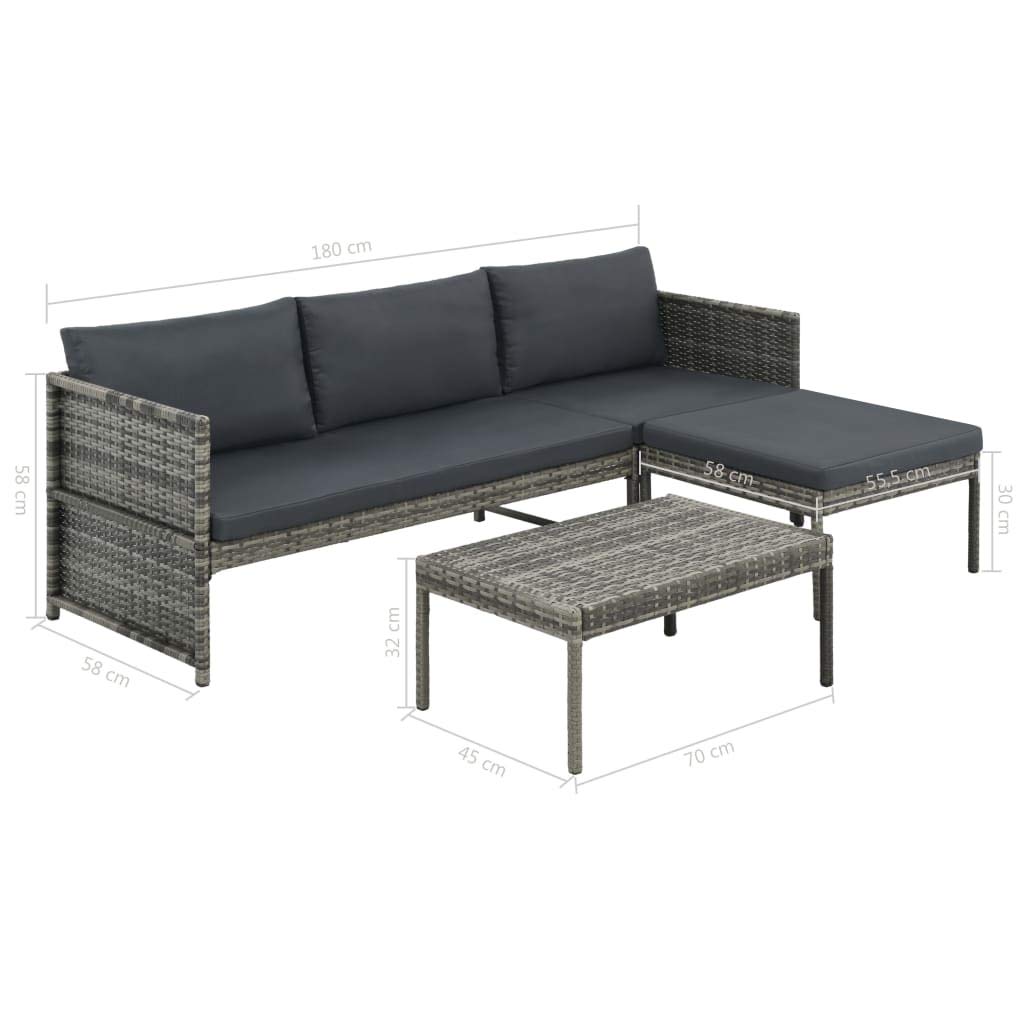FAMIROSA 3-Piece Outdoor Patio Furniture Set - Gray Wicker Rattan Sofa with Cushions - Perfect for Garden, Backyard, Poolside & Balcony Relaxation