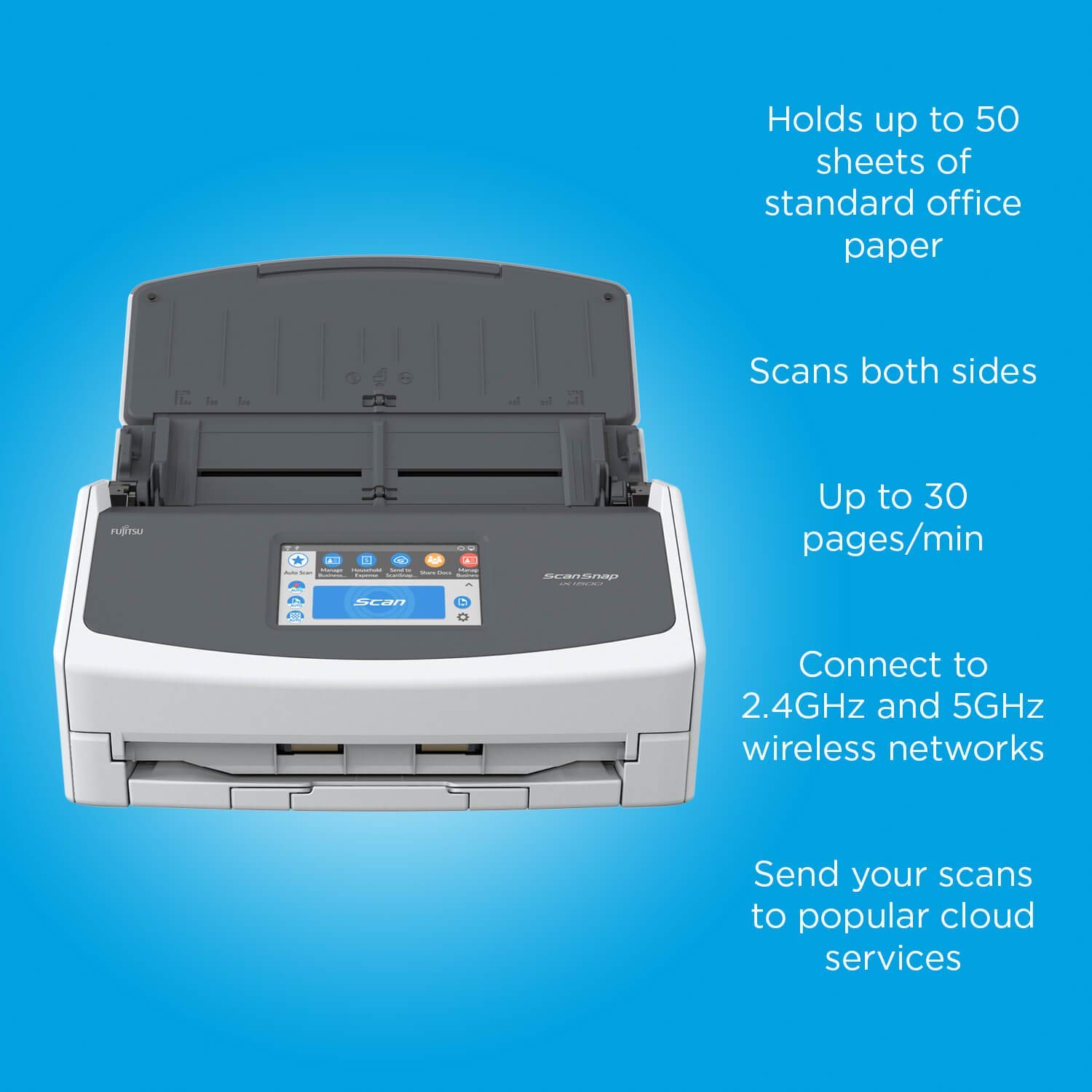 Fujitsu ScanSnap iX1500 Color Duplex Document Scanner with Touch Screen - Fast Scanning for Mac & PC (White, 2020 Model, Renewed) | Perfect for Home Office, Small Business & Paperless Workflow