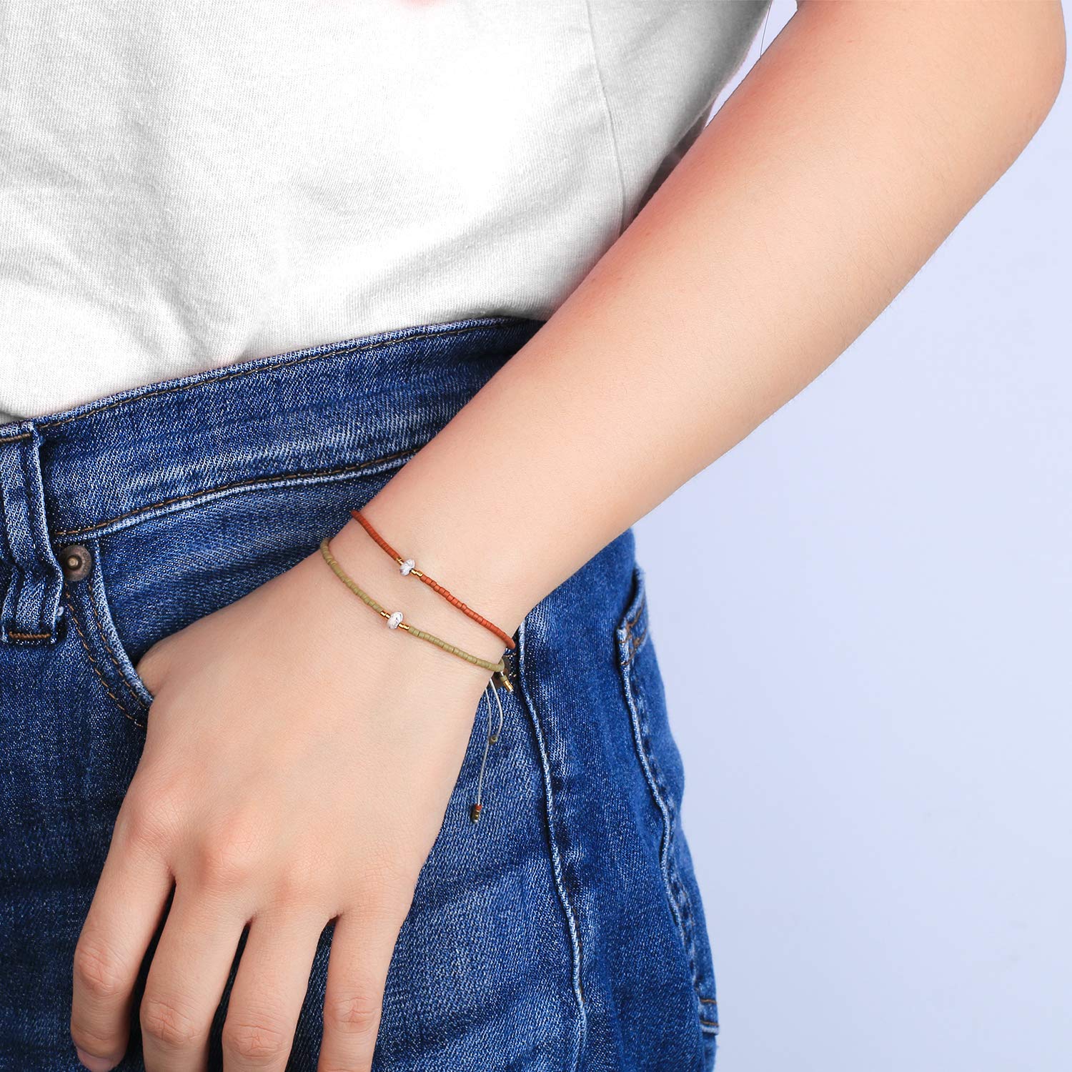 KELITCH Agate Seed Beads Friendship Bracelets for Women - Thin Adjustable Boho Beaded Bracelet Set - Perfect for Beach, Summer, and Everyday Wear